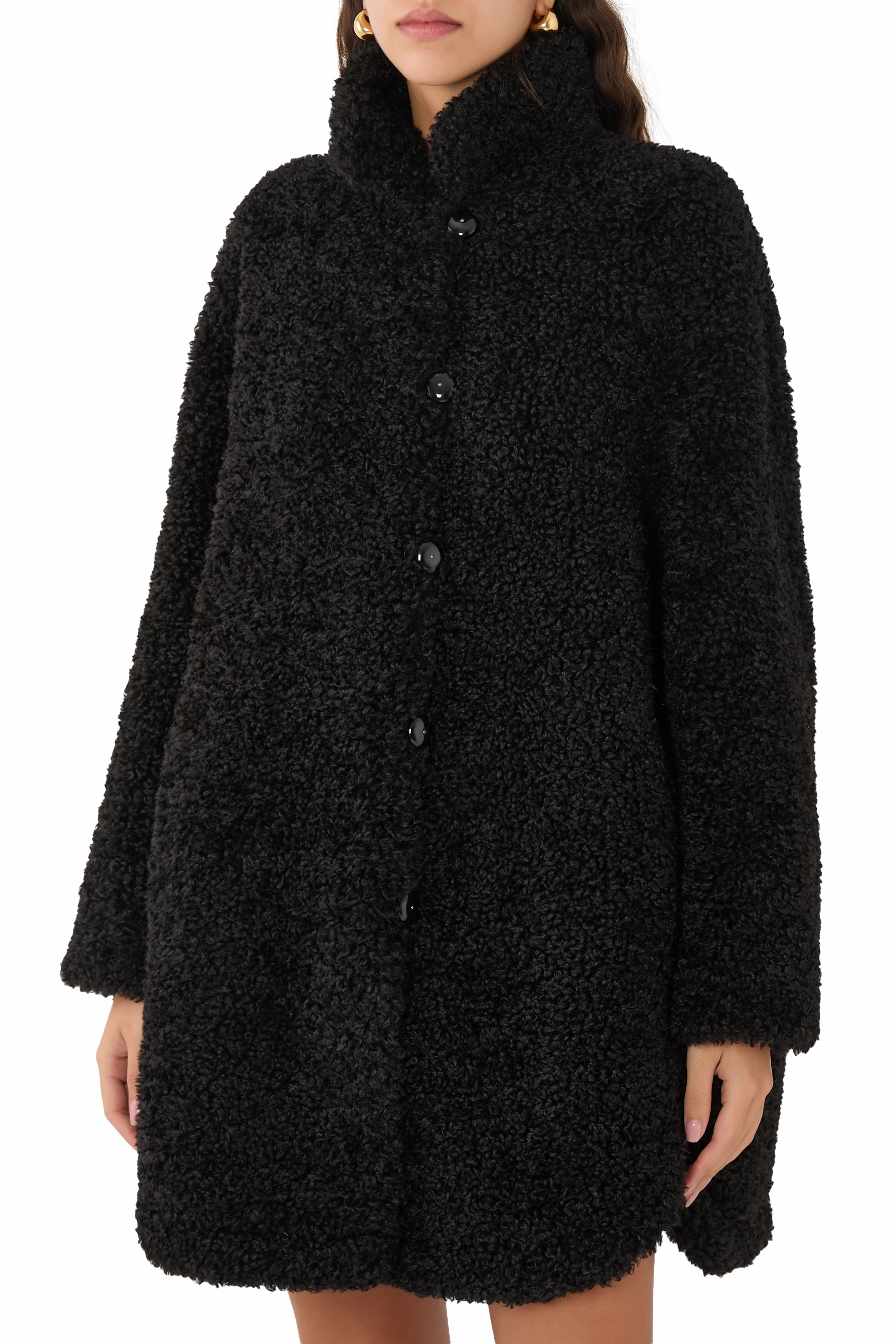 Bouclé Cloth Coat with Off-Centre Closure