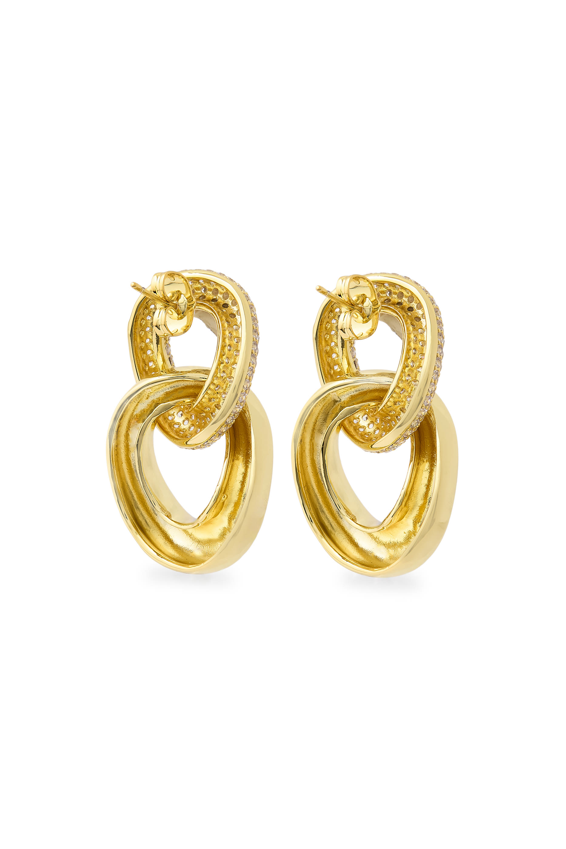 Pavé Double Link Earrings, Gold Plated Brass & Cubic Zirconia