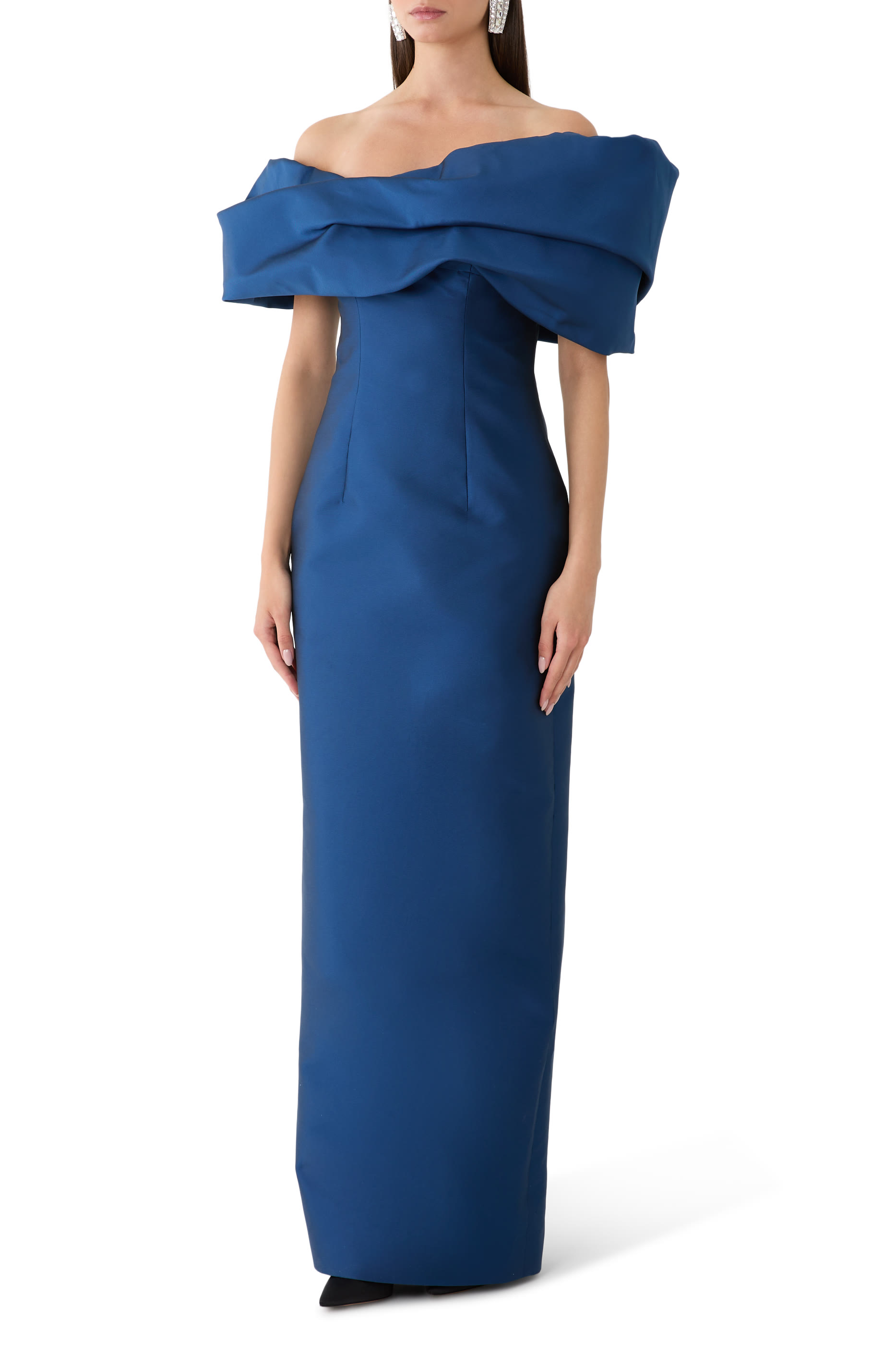Asymmetric Draped Column Gown