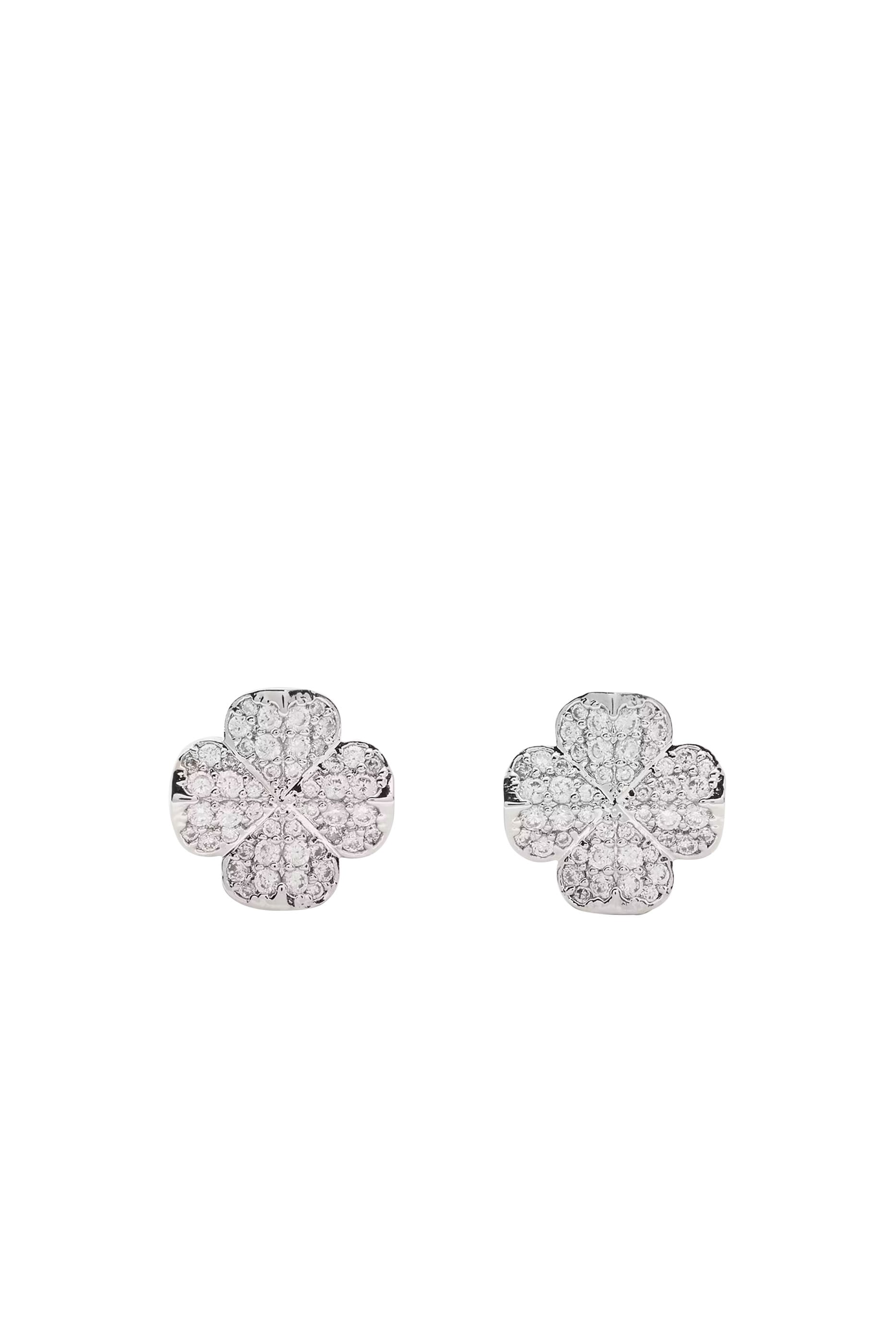  Spade Flower Pav&eacute; Studs 