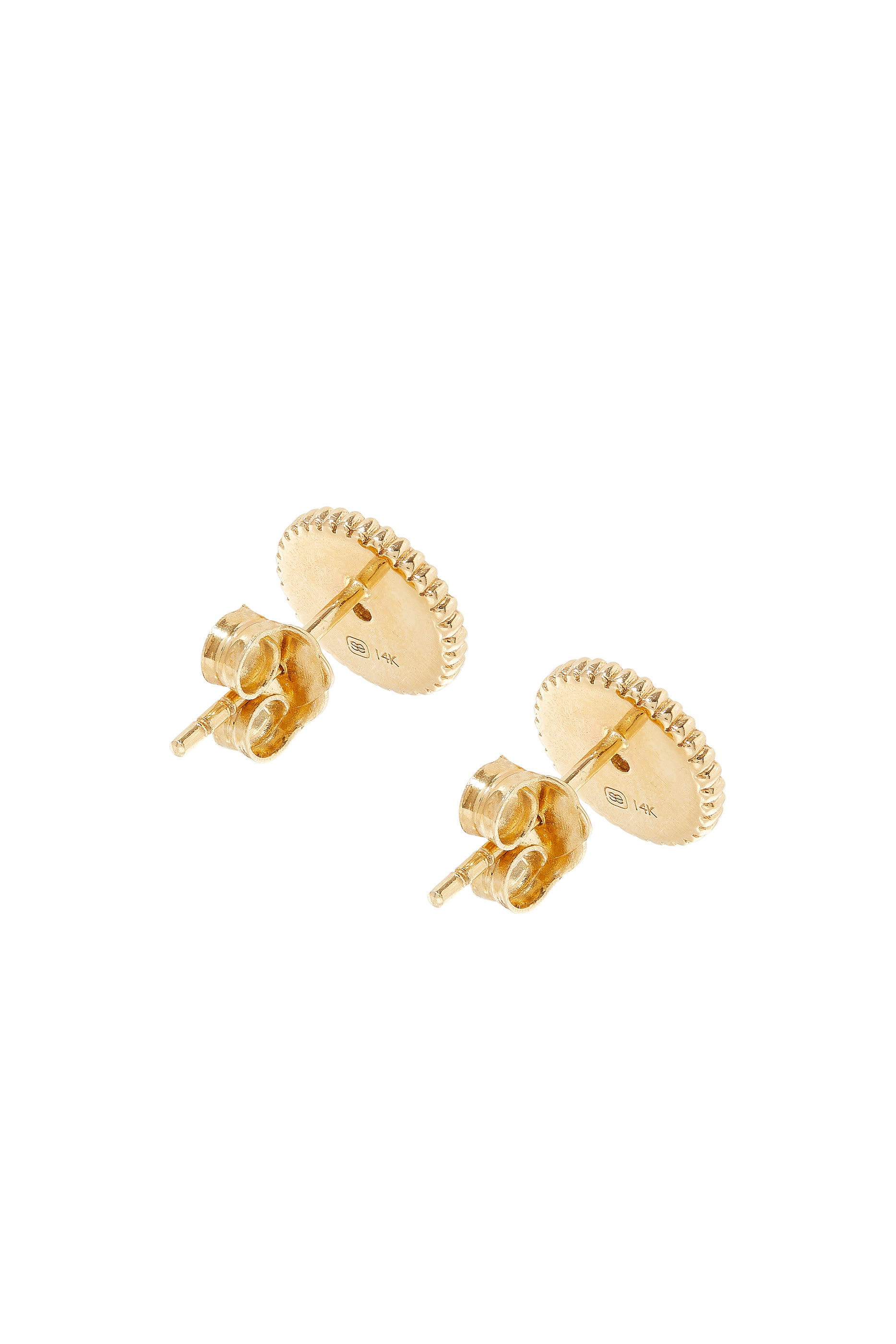 Small Marquise Eye Coin Stud Earrings , 14K Yellow Gold & Diamonds
