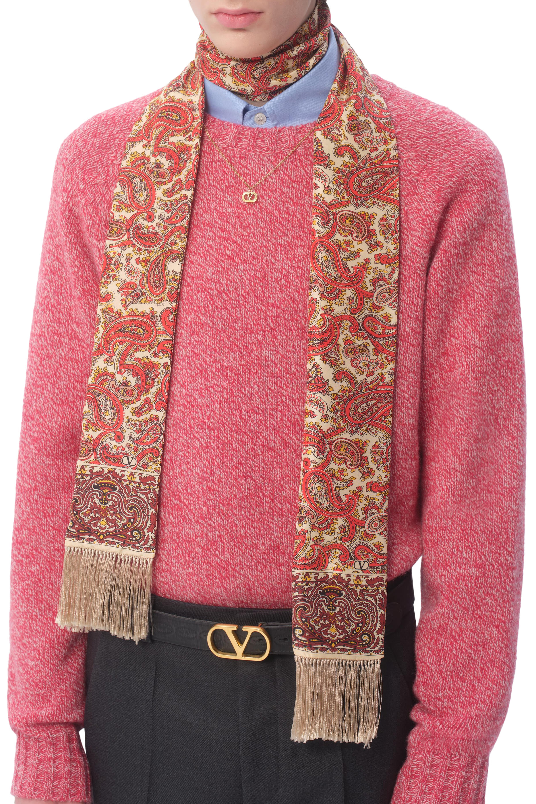 Voyage Imaginaire Silk Bandeau Scarf with Fringe