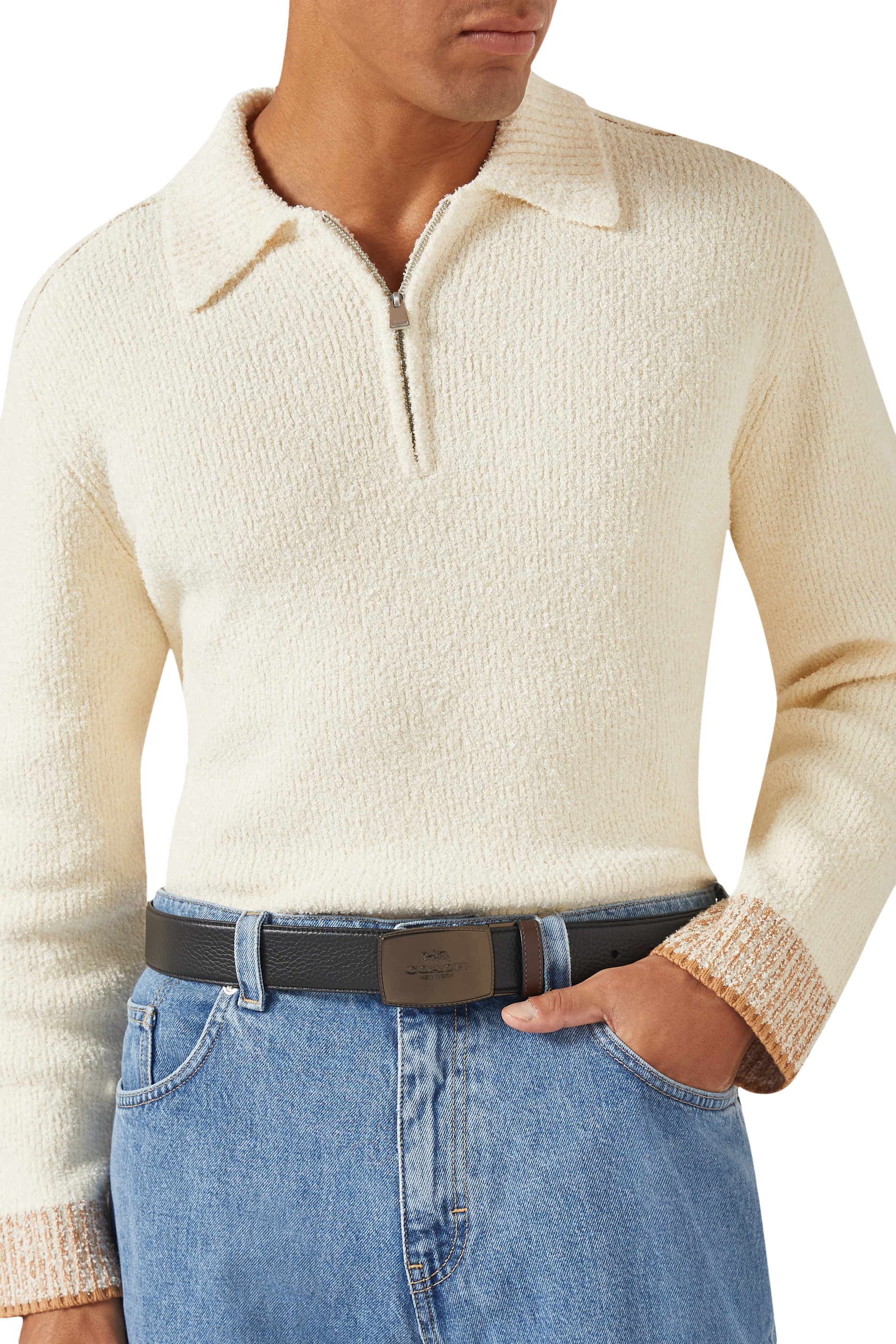 Stitched Plaque Buckle Reversible Belt