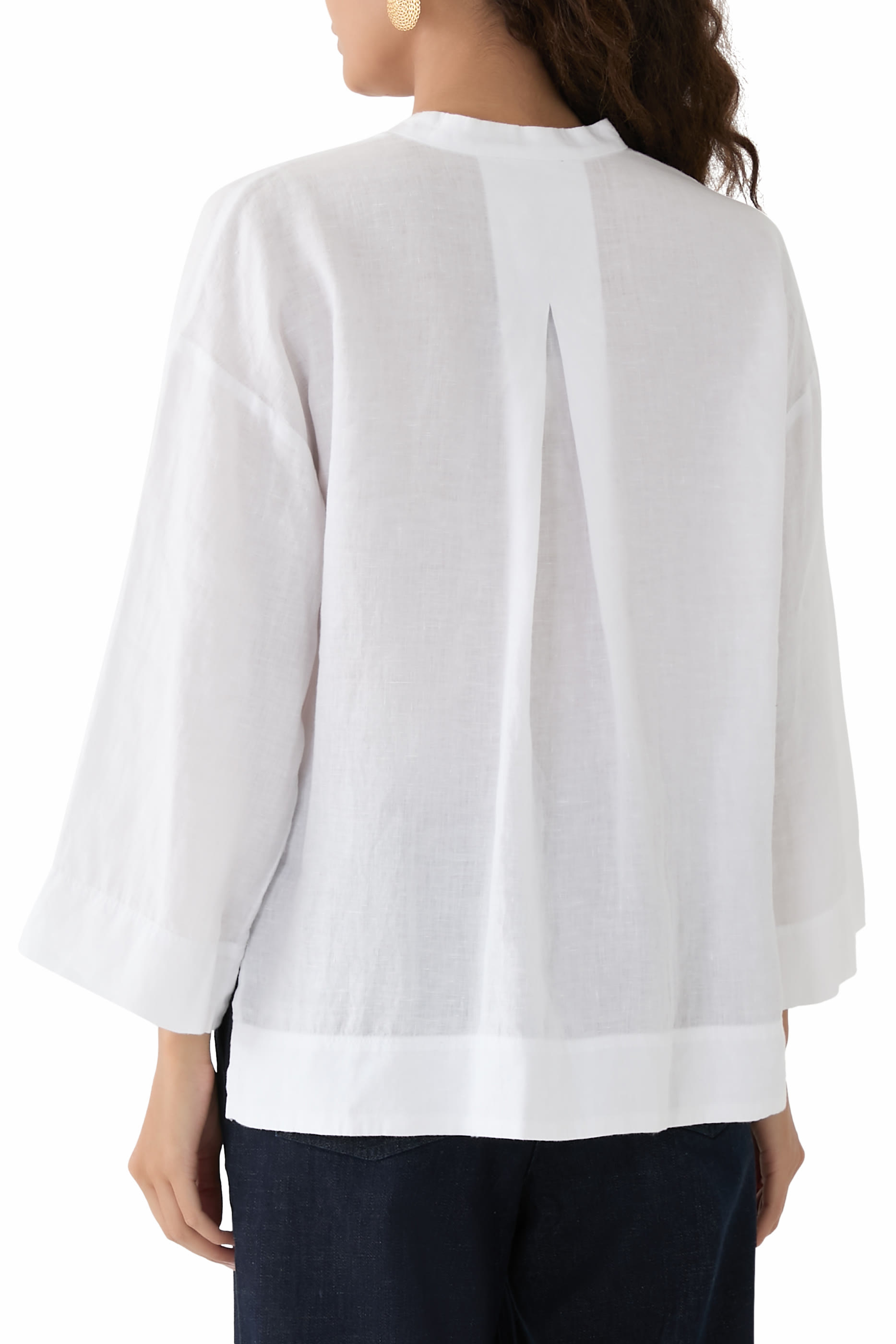 Washed Organic Cotton Poplin Mandarin Collar Shirt