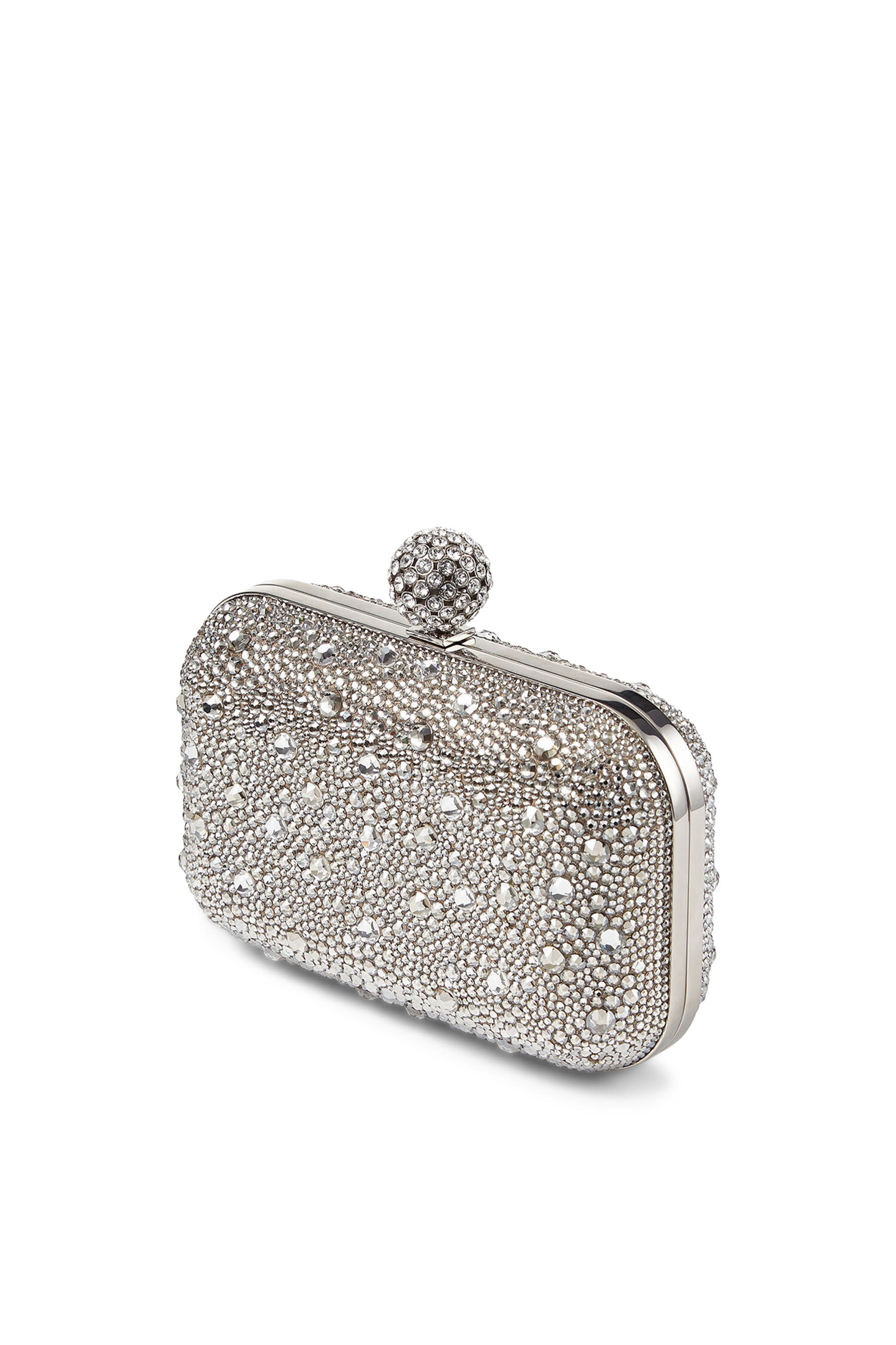 Cloud Shimmer Suede Clutch Bag with Hotfix and Crystal-Encrusted Sphere Clasp