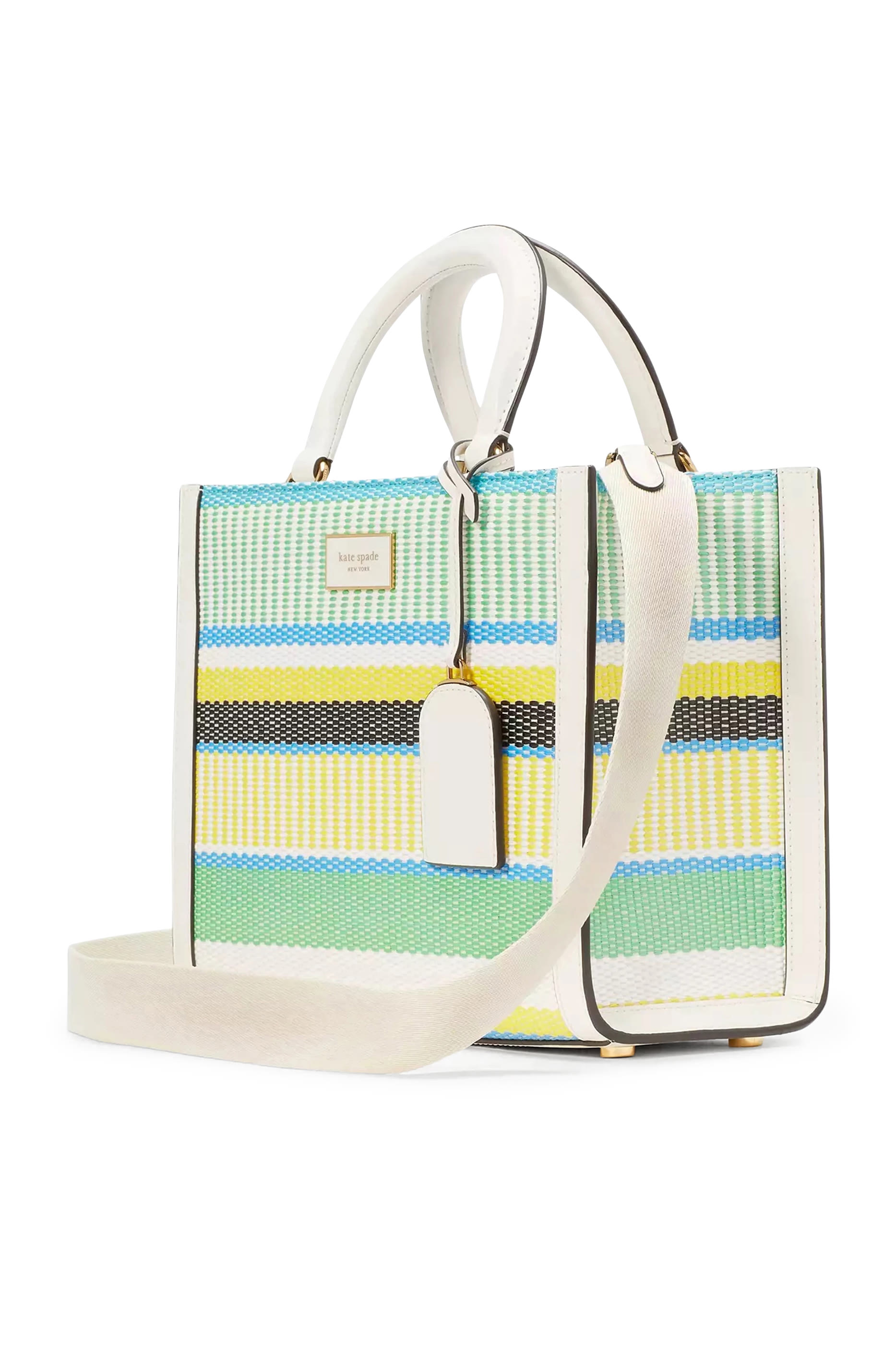 Manhattan Striped Woven Straw Small Tote Bag