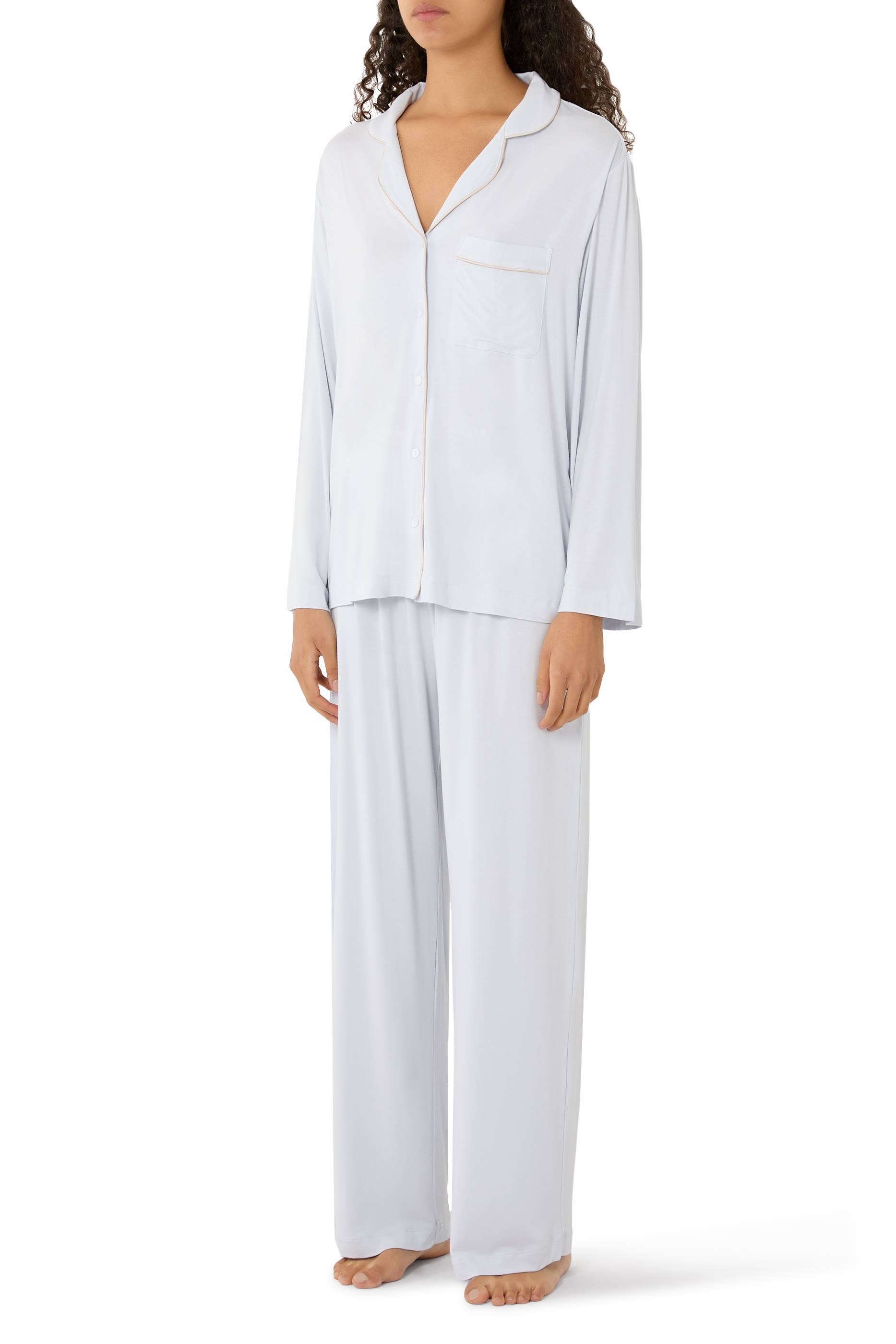 Jersey Piped Detail Relaxed Pajama Set