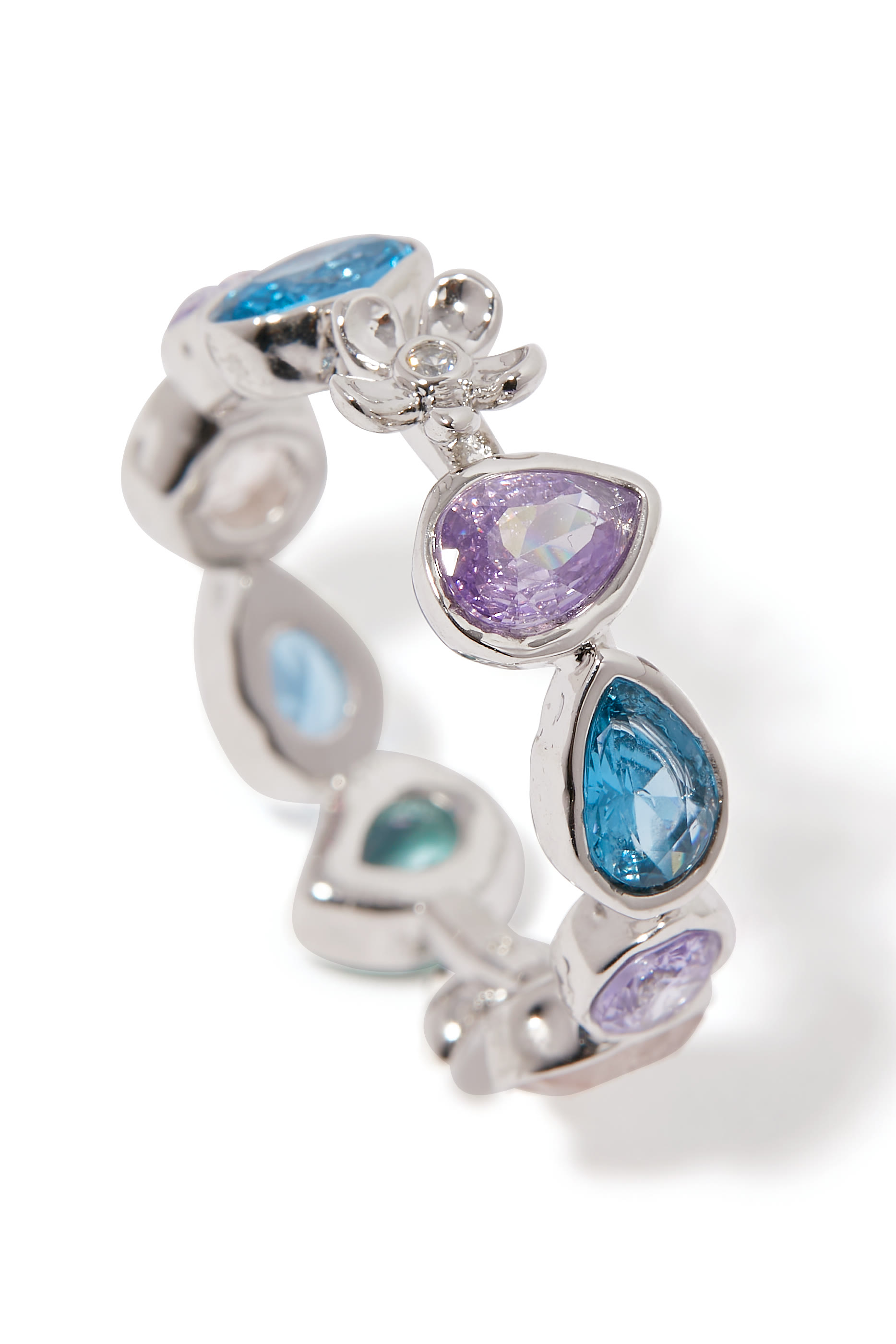 Haze Ring, Plated Metal & Cubic Zirconia, Semi-precious Dyed Quartz