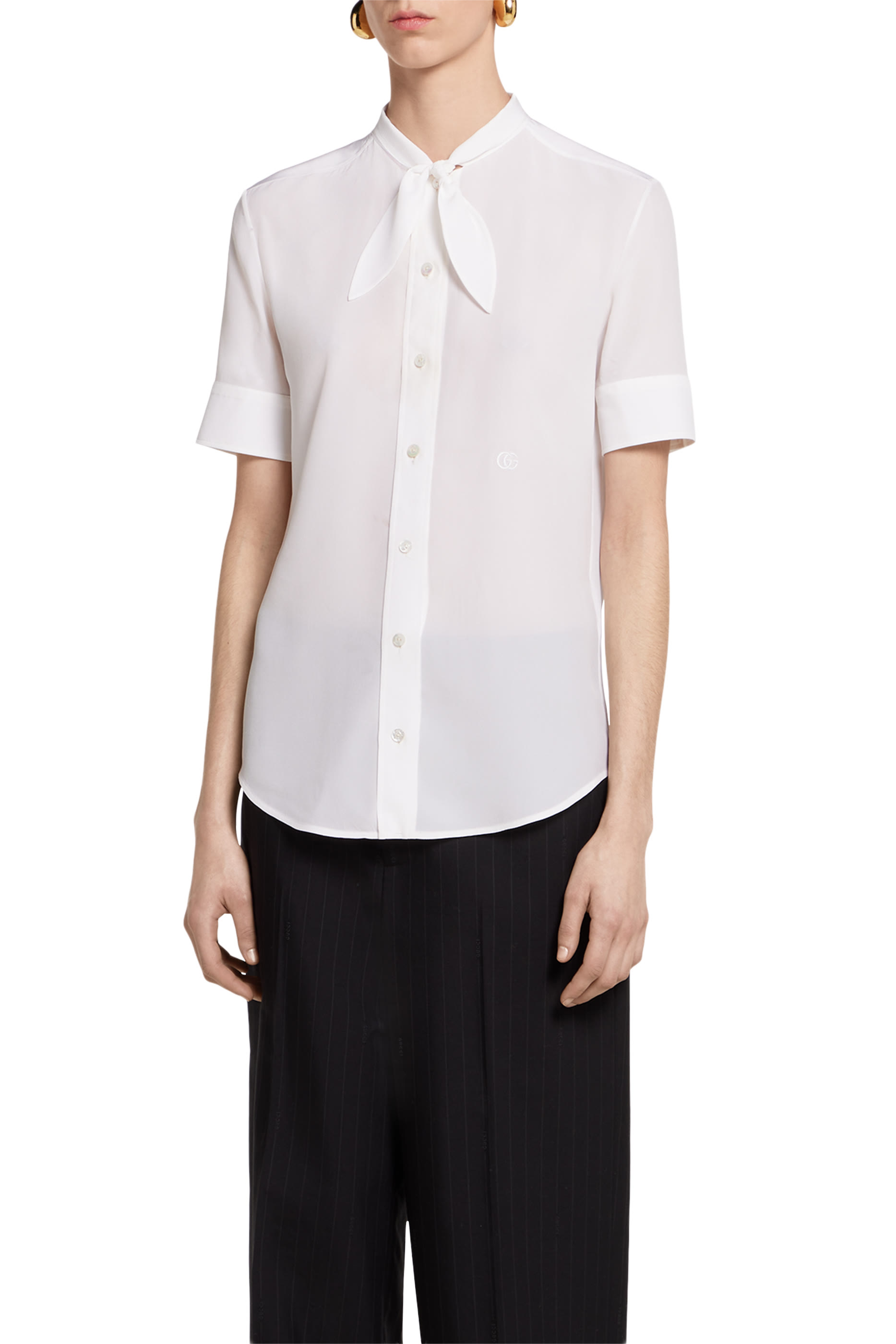 Logo Embroidered Silk Crêpe de Chine Shirt