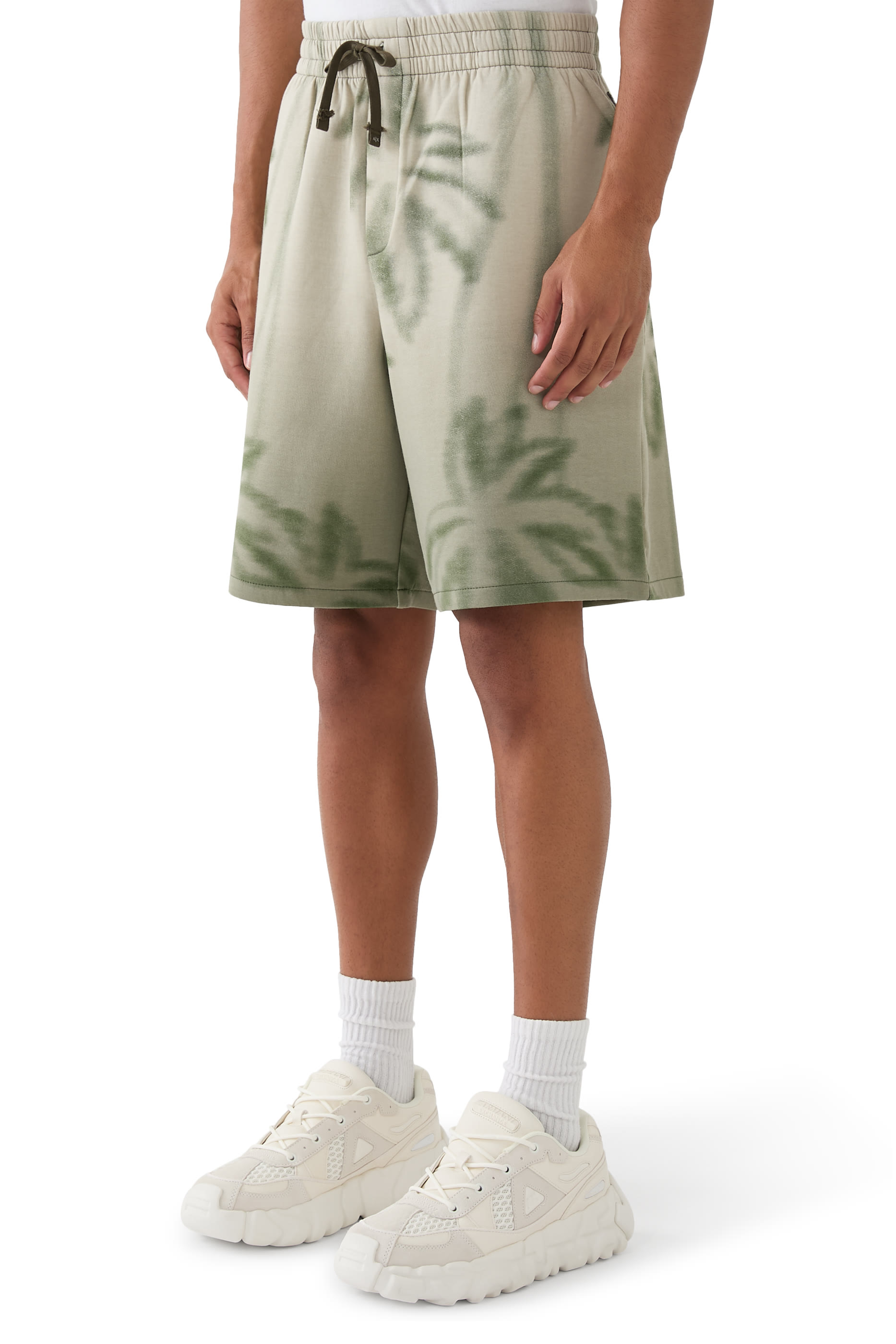 Palm Print Cotton Blend Shorts