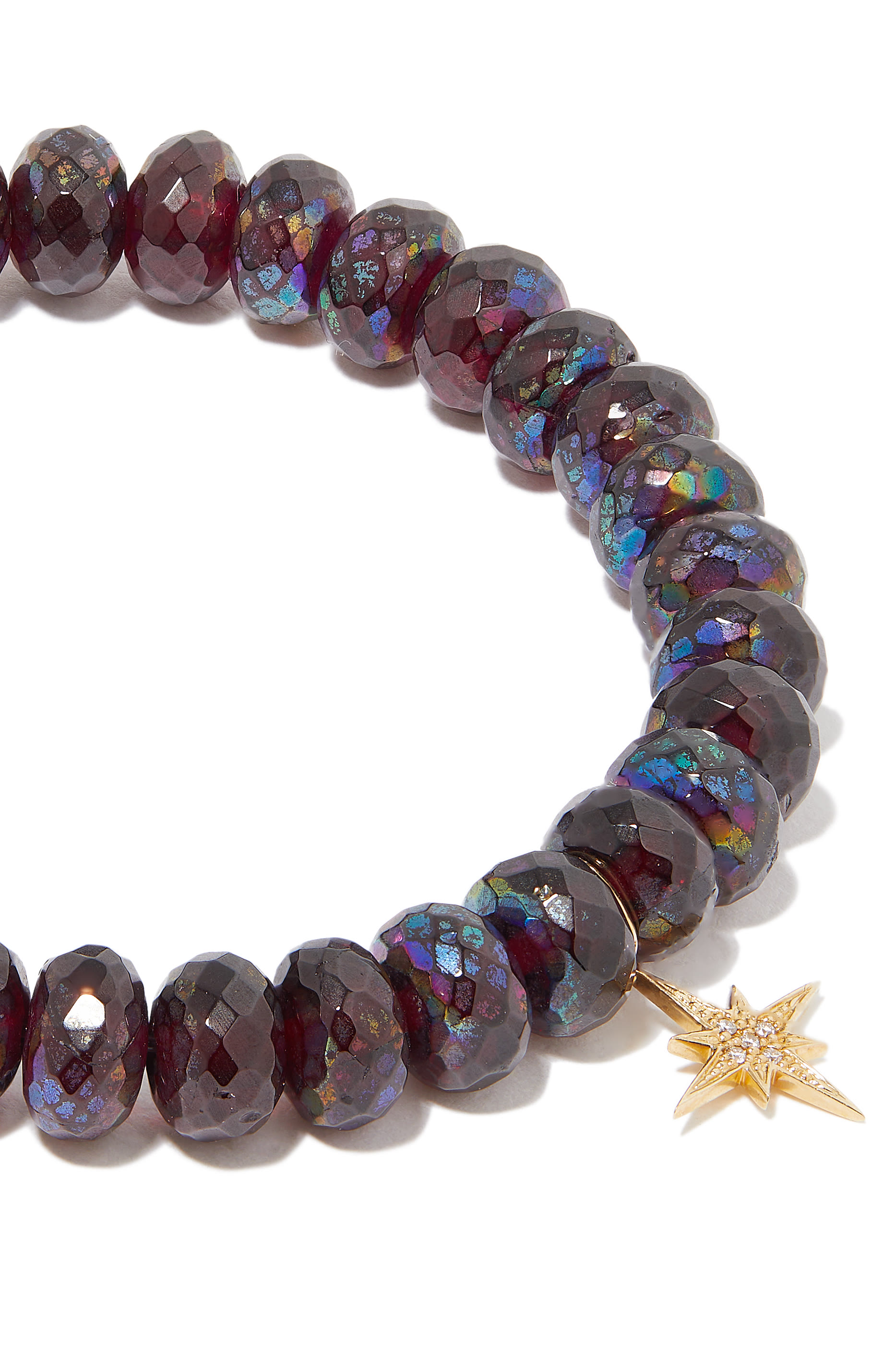 Starburst Charm Beads Bracelet, 14k Yellow Gold & Rhodolite Garnet