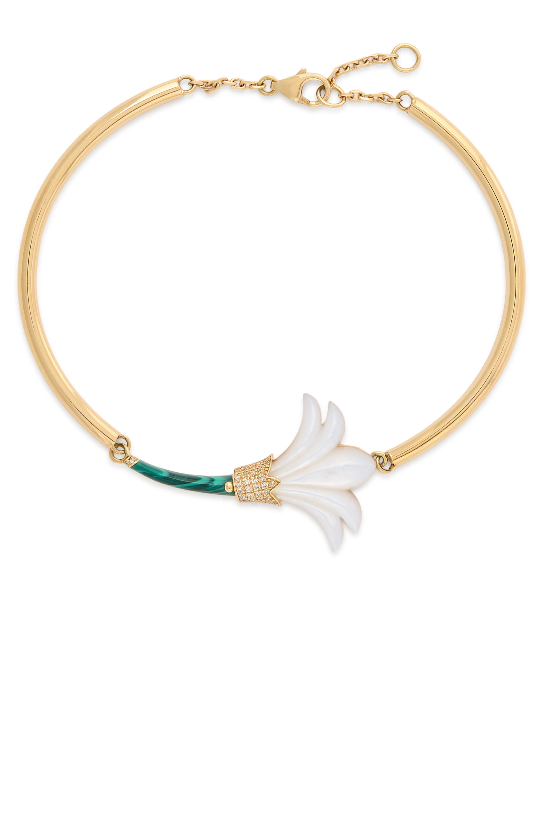Psychedeliah Bracelet, 18k Yellow Gold, Malachite & Diamonds, Mother of Pearl