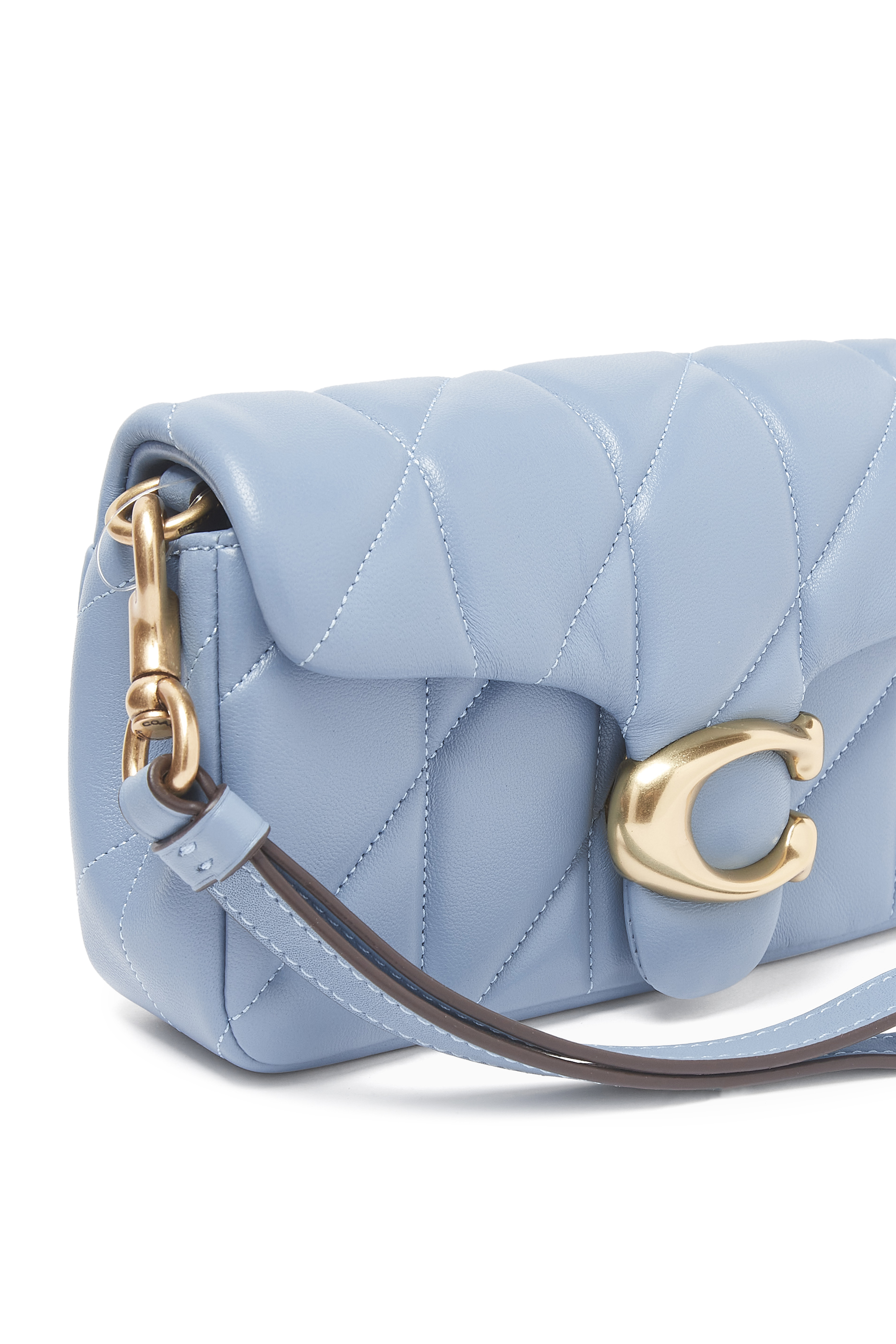 Quilted Pillow Leather Tabby Wristlet With Chain