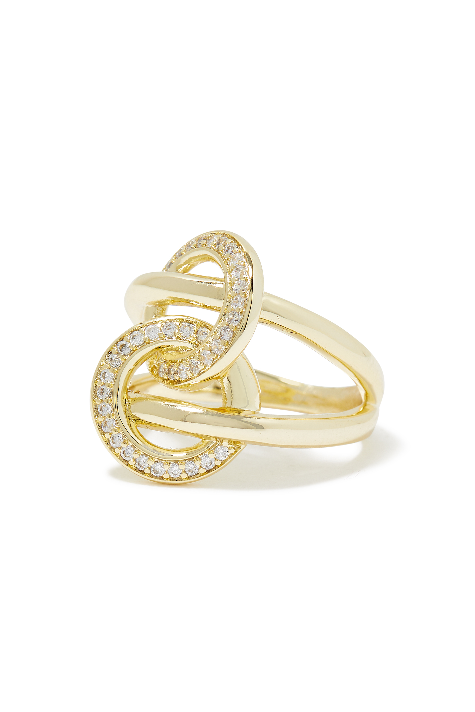 Circle Interlock Link Ring, Gold-Plated Brass & Cubic Zirconia