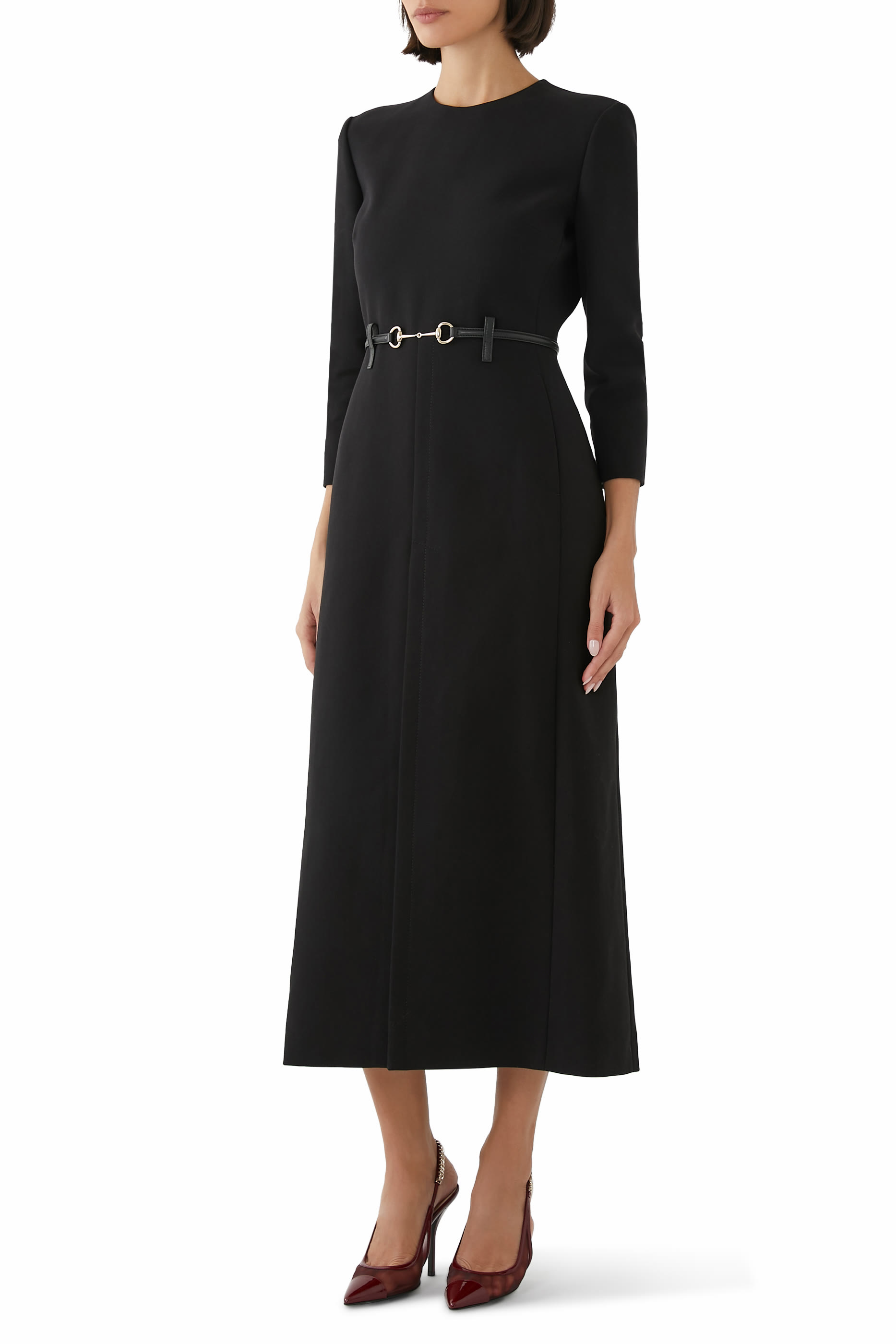 Cotton Crepe Dress with Horsebit