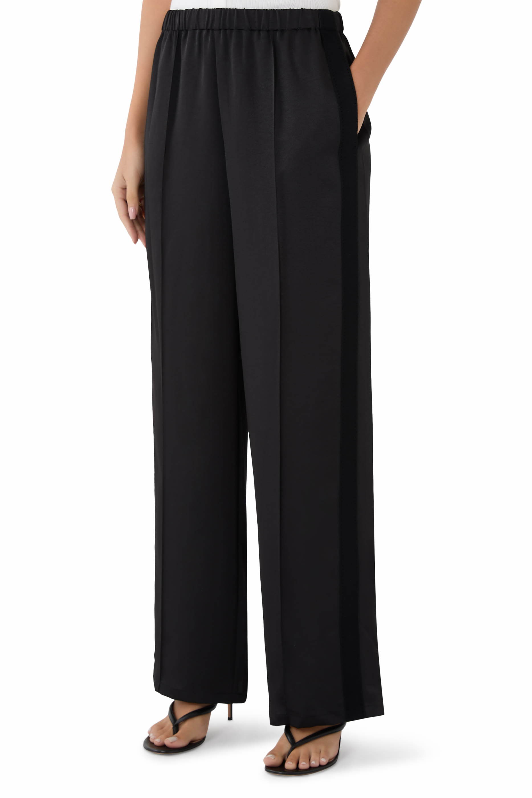 Side-Strap Crepe Pull-On Pants