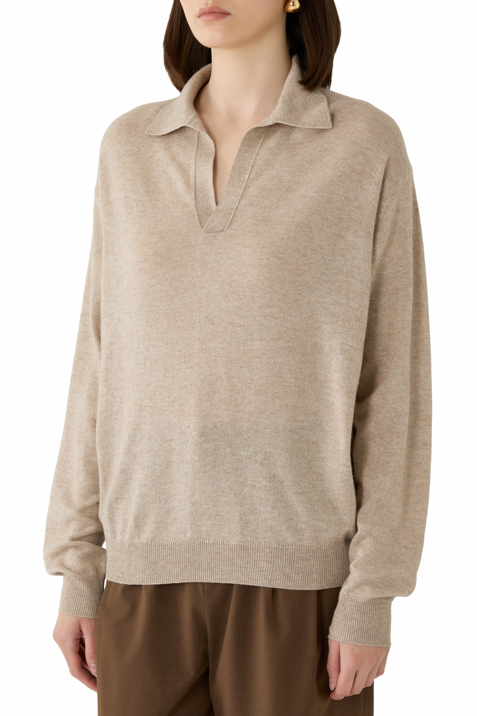 Super Fine Cashmere Silk Knit Skipper Polo