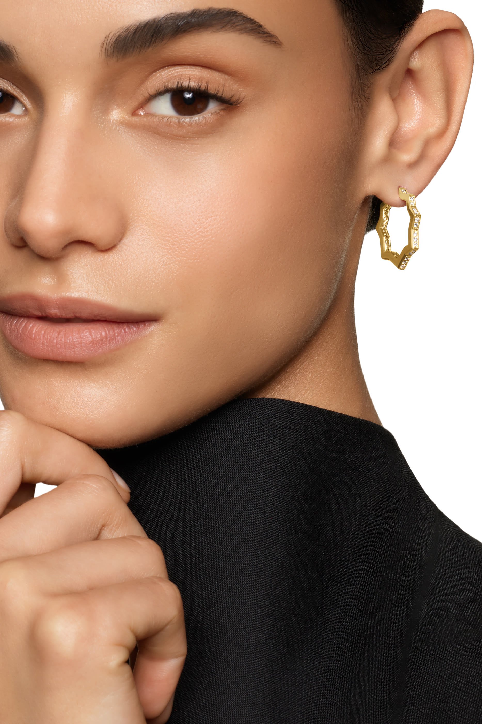 Zig Zag Stax Hoop Earrings, 18K Yellow Gold & Diamonds