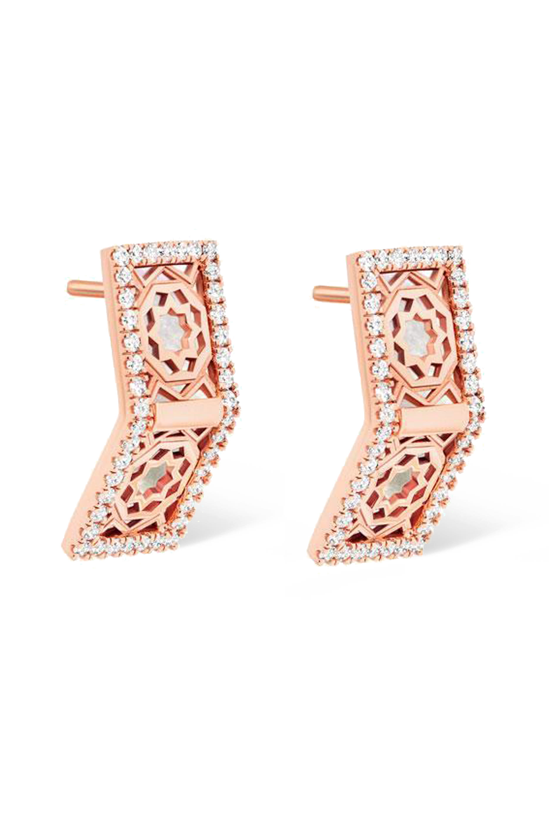 Oud Turath Diamond Earrings, 18k Pink Gold & Mother-of-Pearl, Diamonds