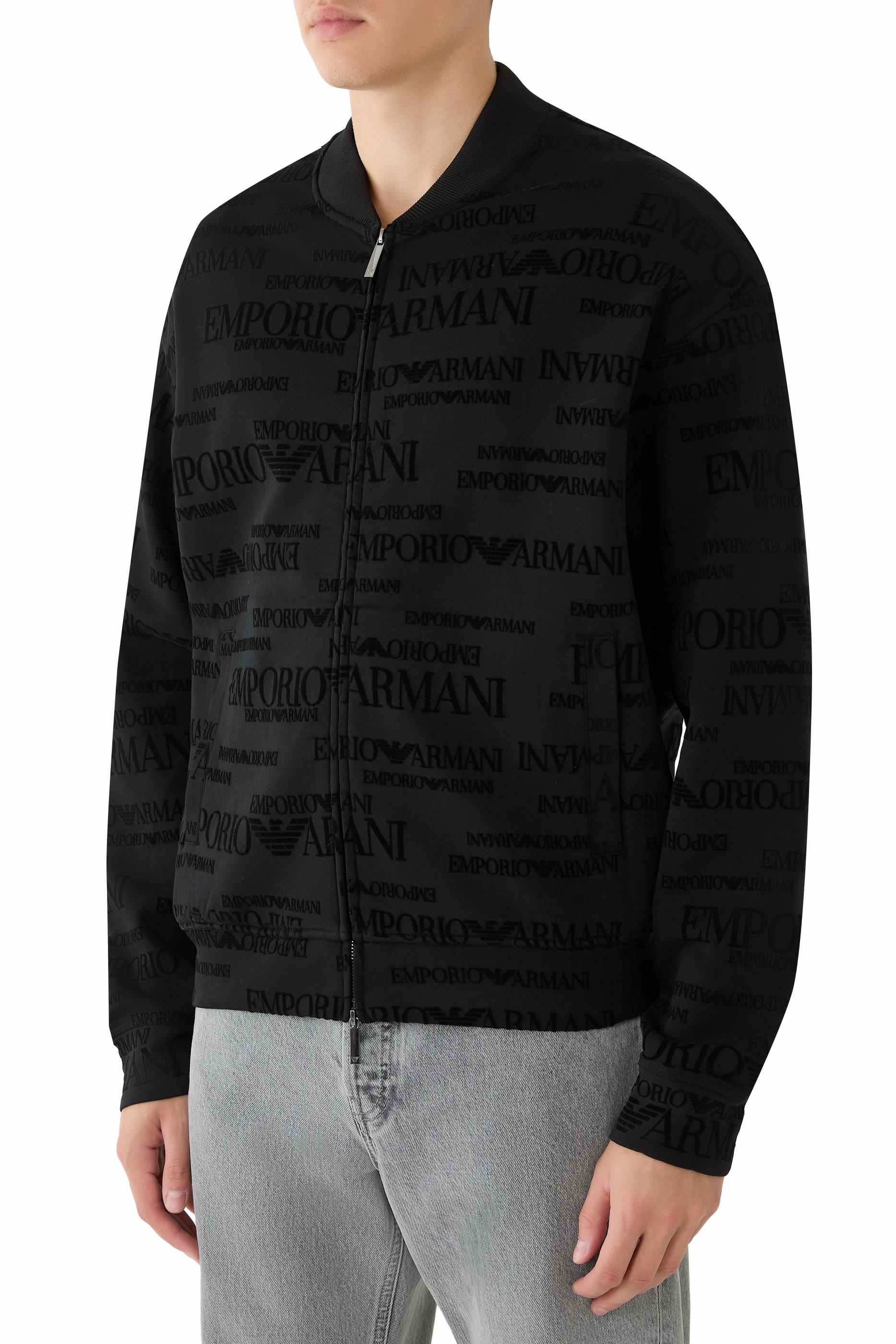 All-Over Flocked Logo Zip-Up Sweatshirt