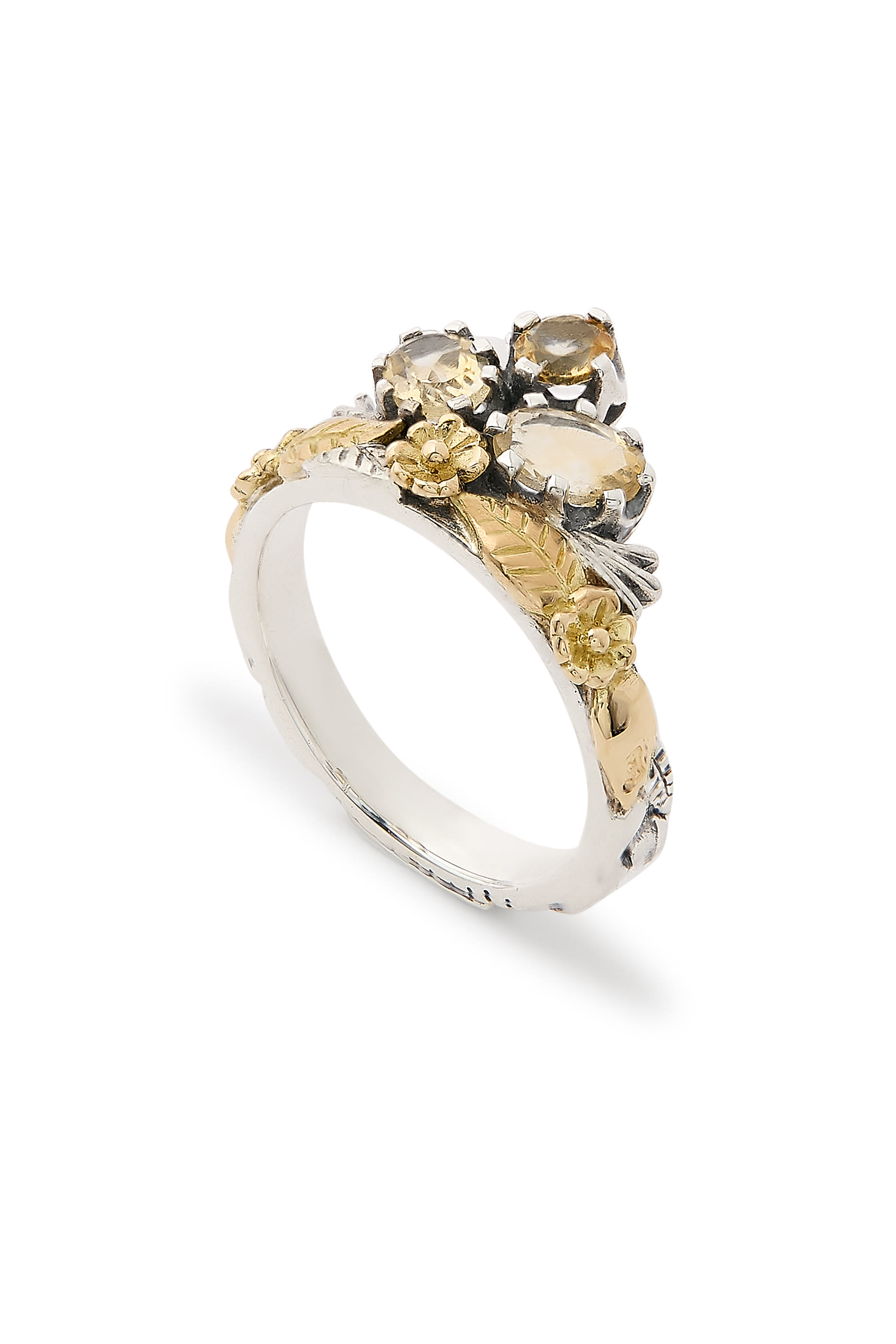 Stone Floral Ring, 18K Yellow Gold with Sterling Silver & Citrine
