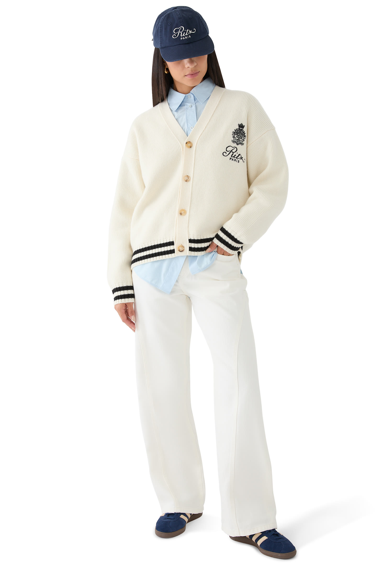 RITZ MEN'S EMBROIDERY CASHMERE CARDIGAN:CREAM:M