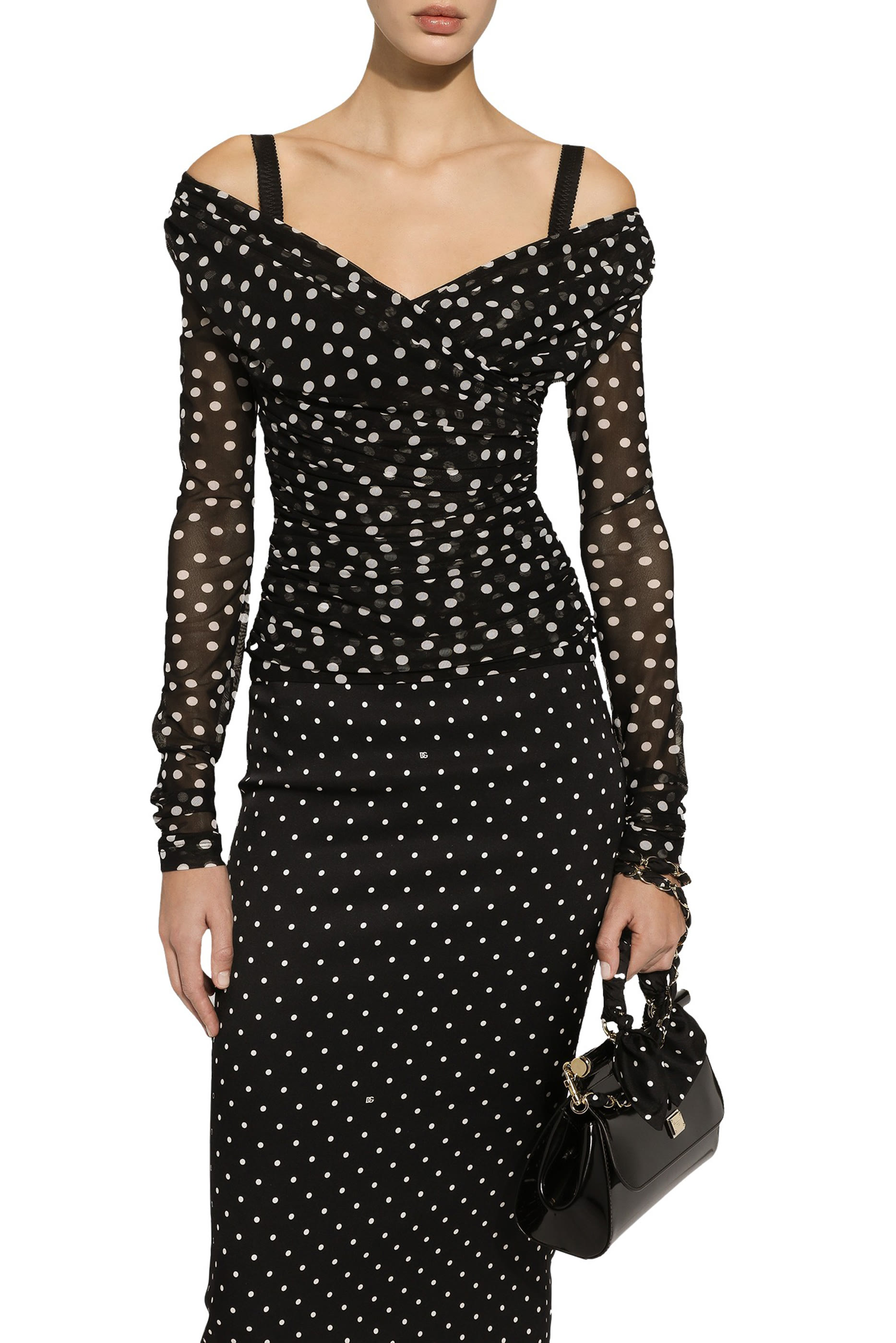 Polka-Dot Tulle Top with Wrap-Front Neckline
