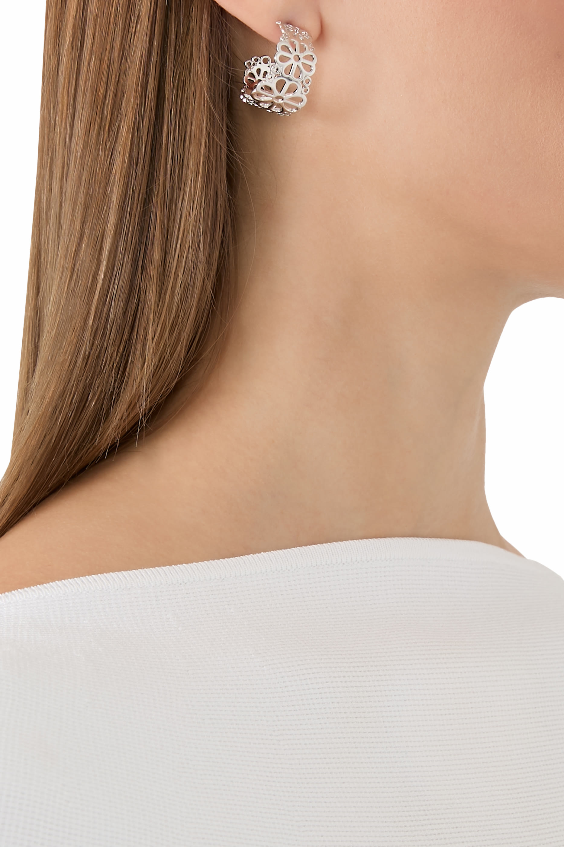 Spade Flower Lace Hoops, Plated Metal & Steel