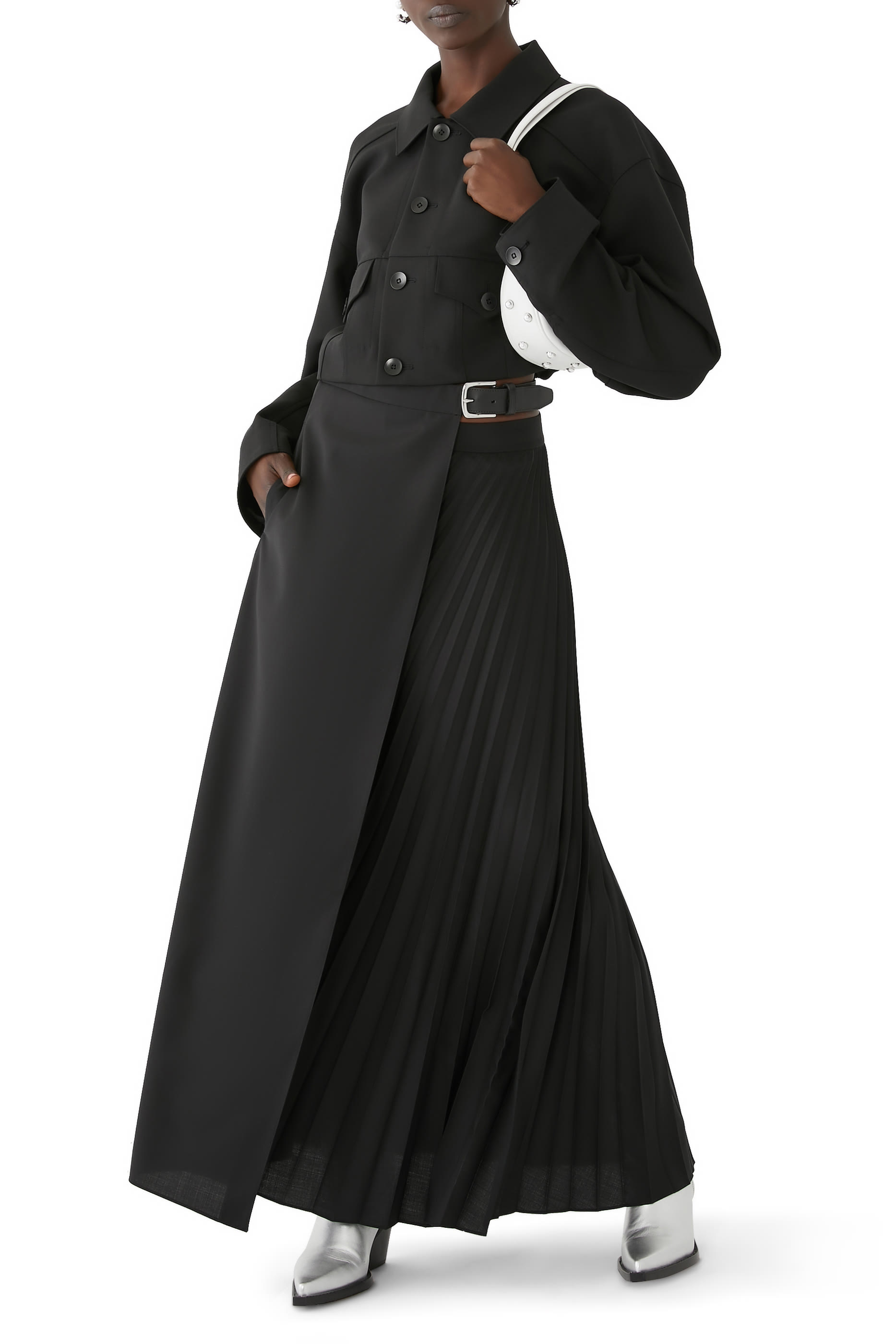 Double Faced Plainweave Cropped Jean Jacket