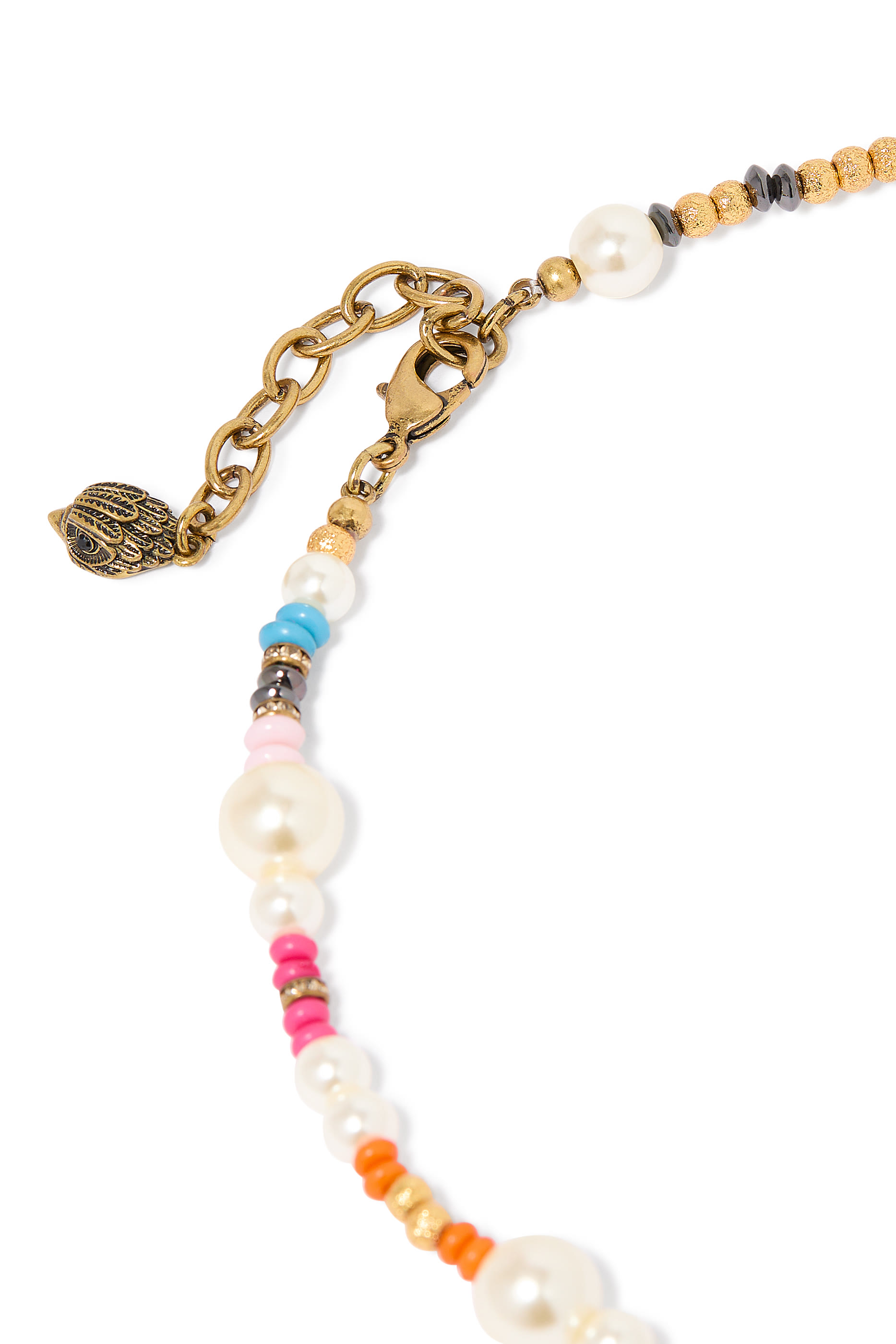Evil Eye Pendant Necklace, Brass & Acrylic Faux Pearl, Glass, Resin