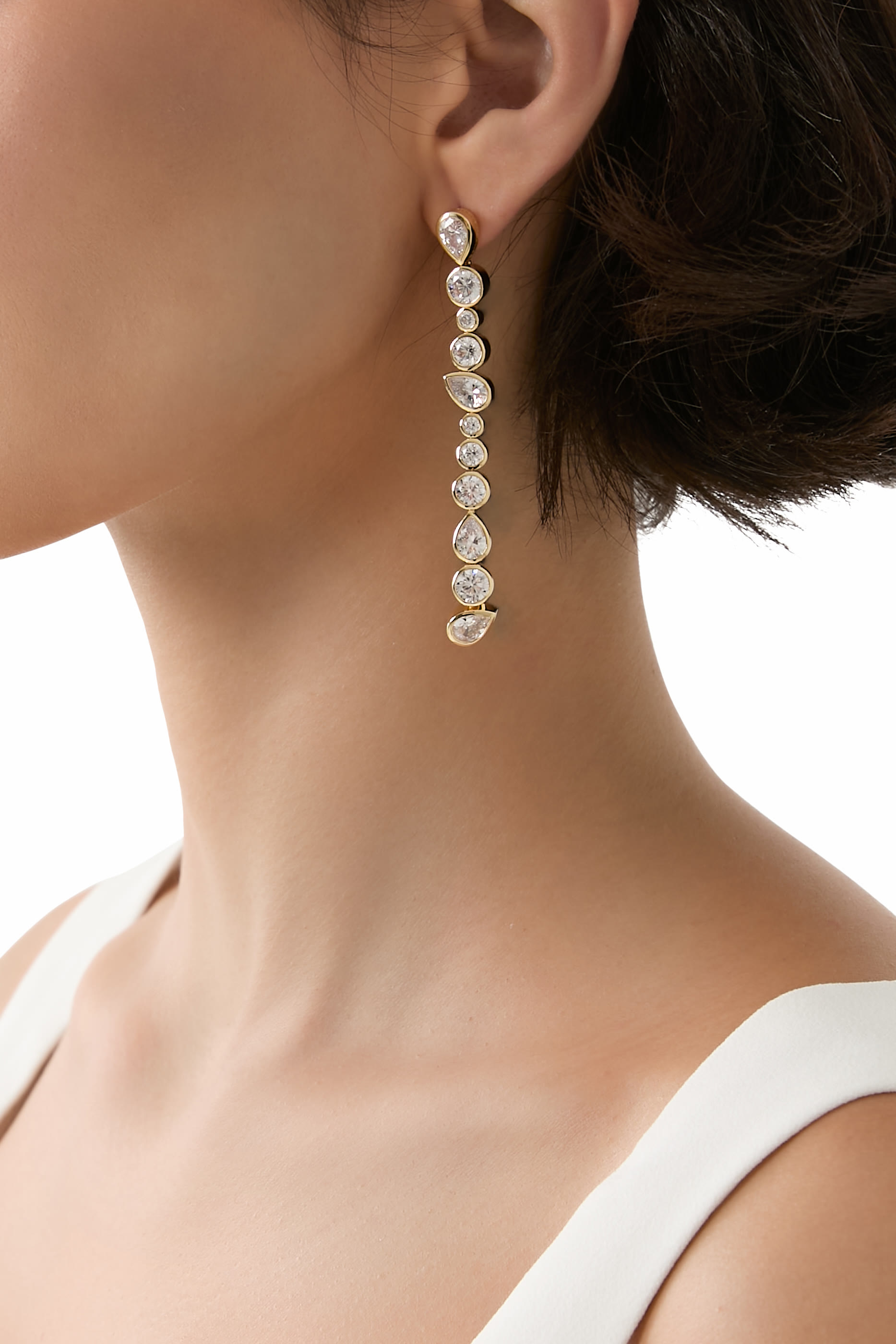 Glitch Earrings, : Recycled Sterling Silver Plated in 18k Yellow Gold Vermeil with Freshwater Pearl & Zirconia