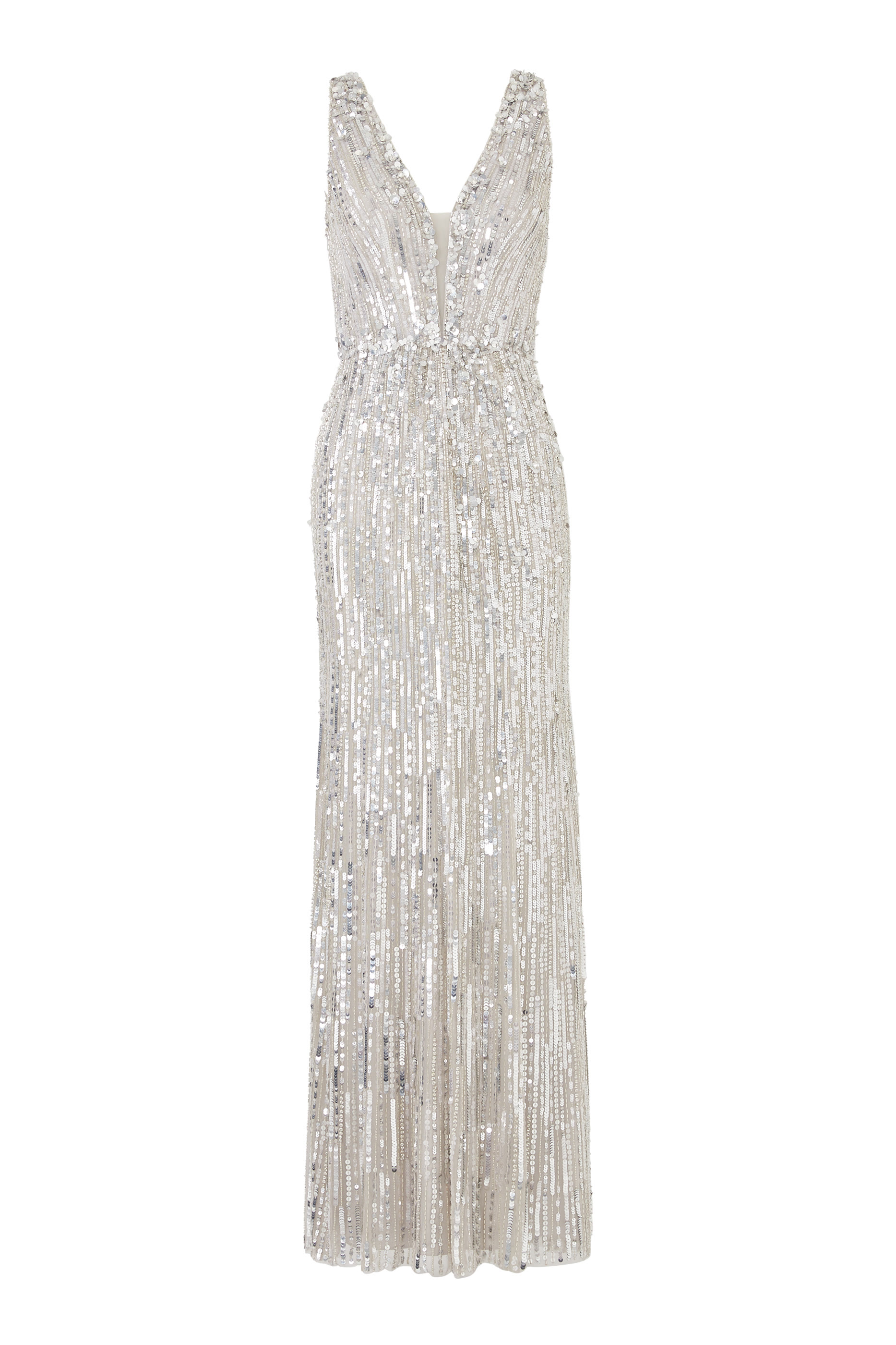 Raquel Crystal-Embellished V-Neck Gown