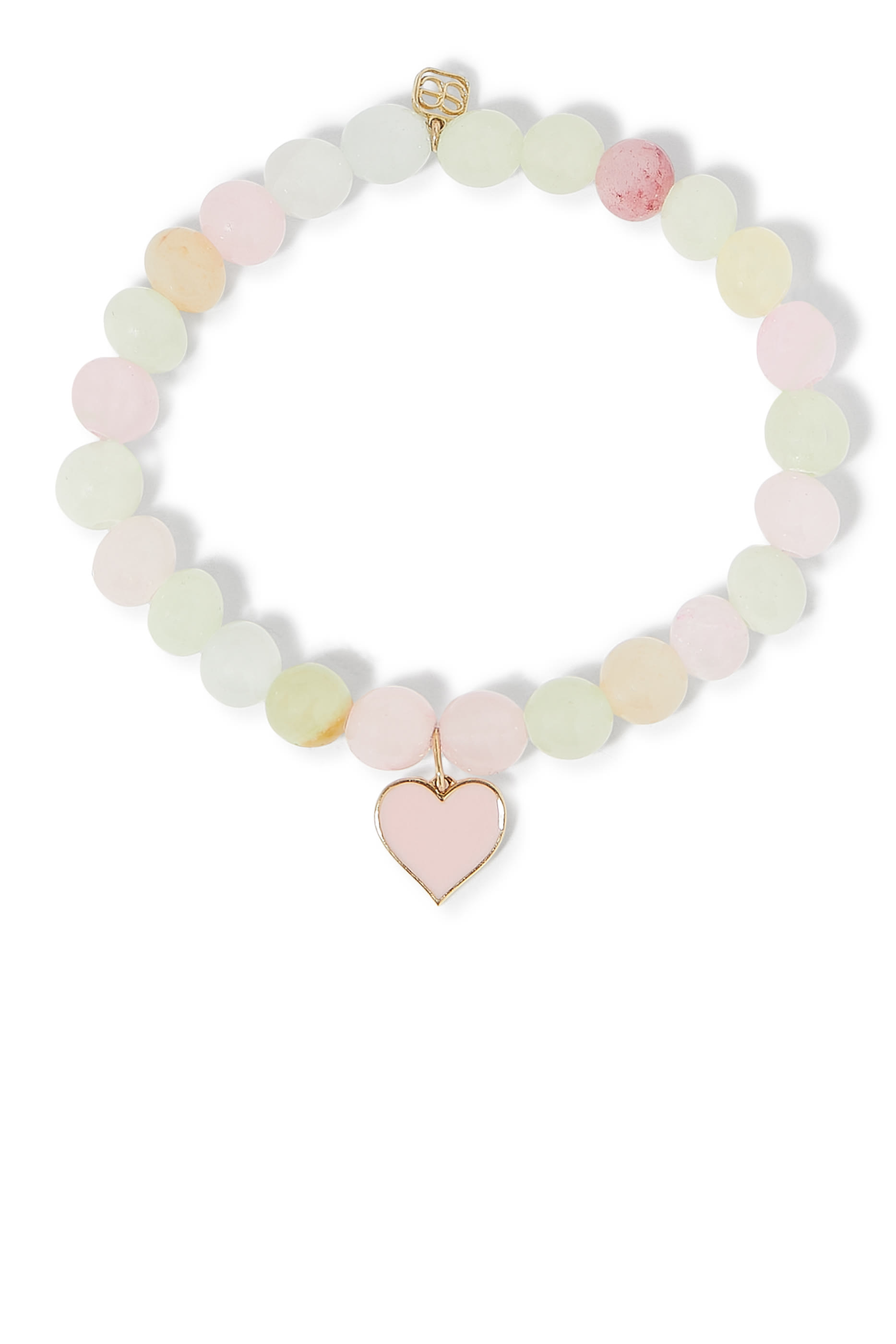 Kids Heart Charm Bracelet,  14K Yellow Gold with Enamel &  Mix Color Morganite Beads