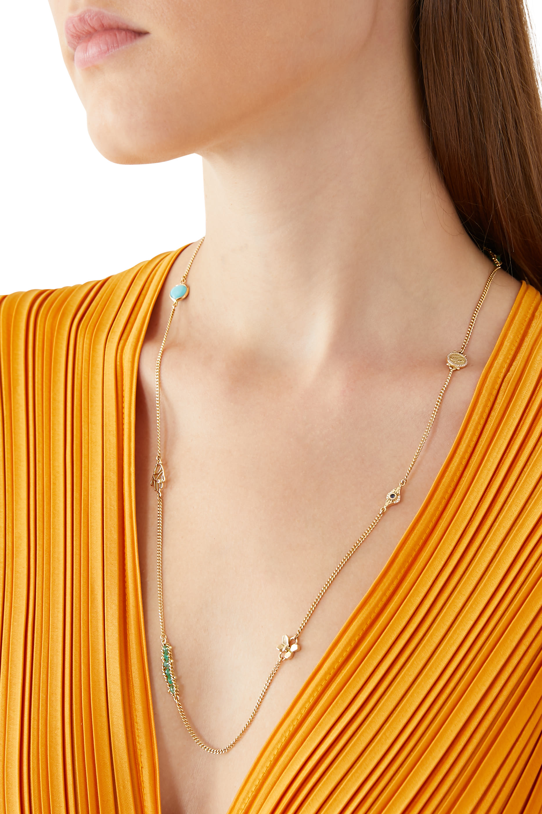 Multi-Way Necklace, 18k Yellow Gold with Turquoise, Ruby, Sapphire and Diamonds