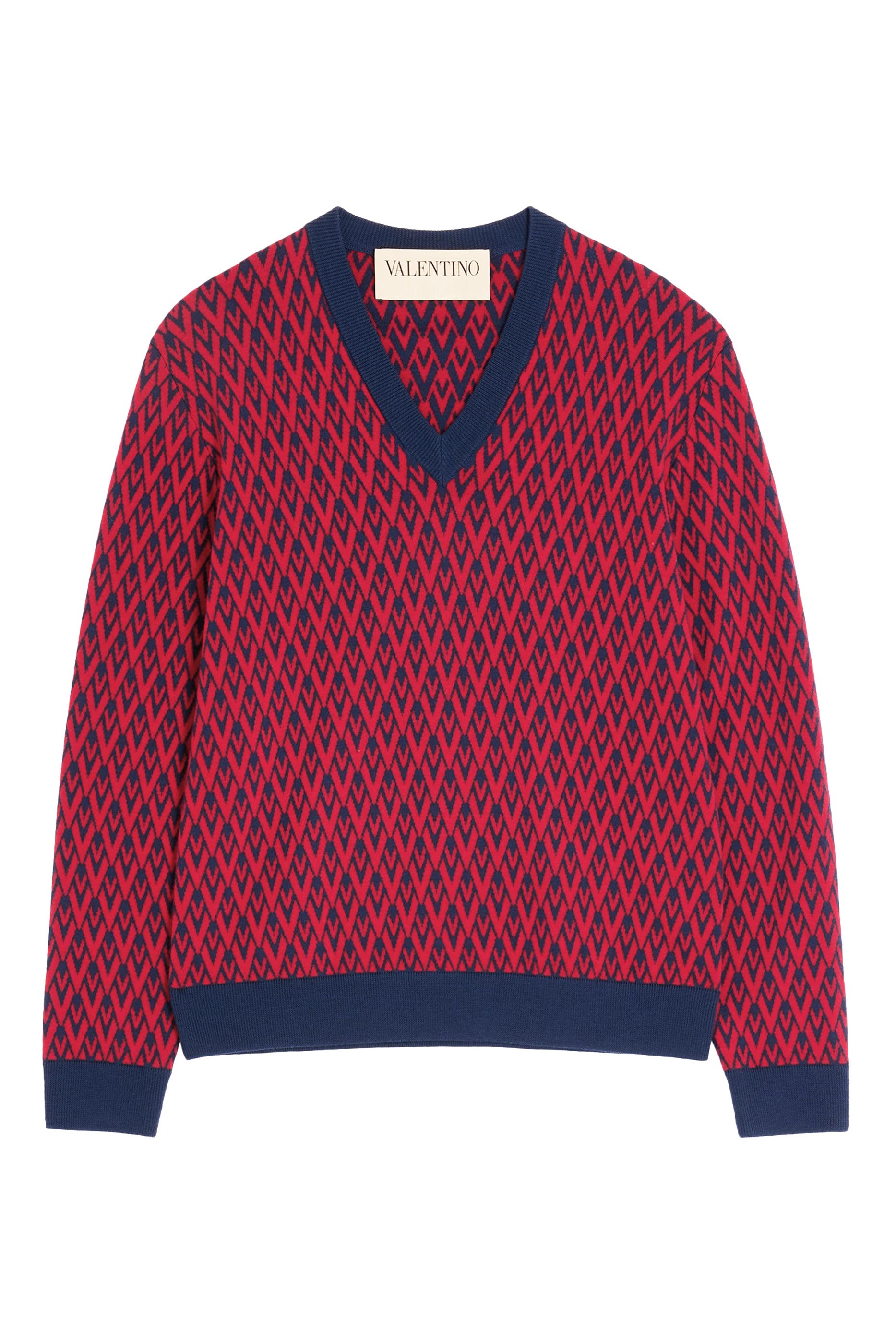 Wool Sweater with Toute la V Jacquard Pattern 