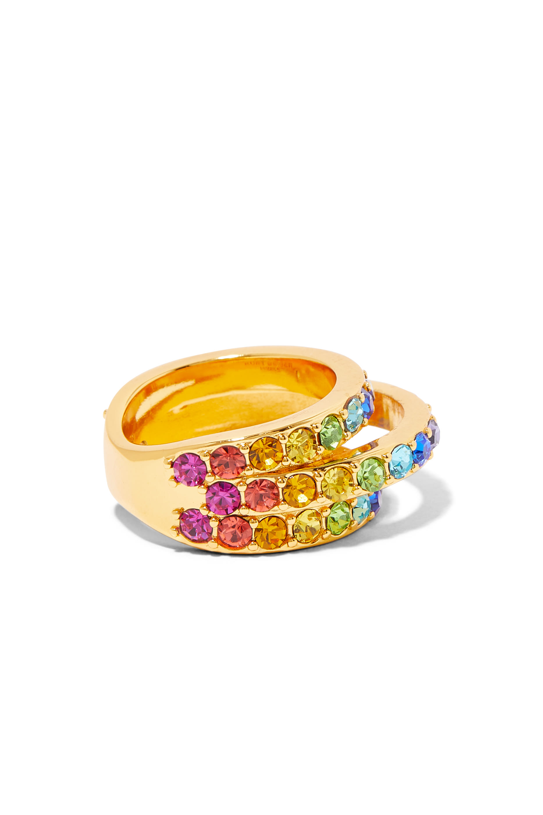 Rainbow Triple Ring, Brass & Crystal