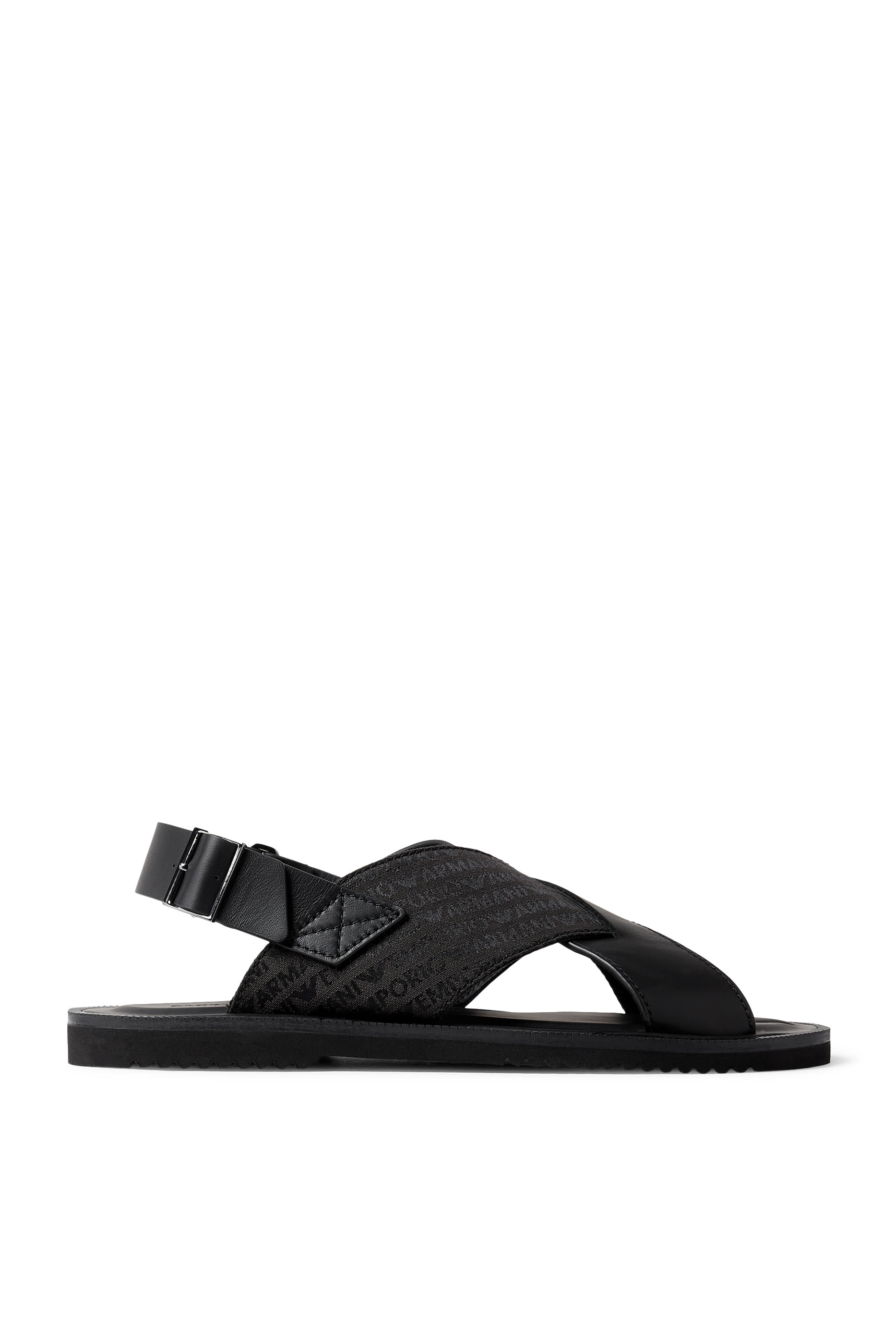 Cross-Strap Leather and Jacquard Fabric Sandals 