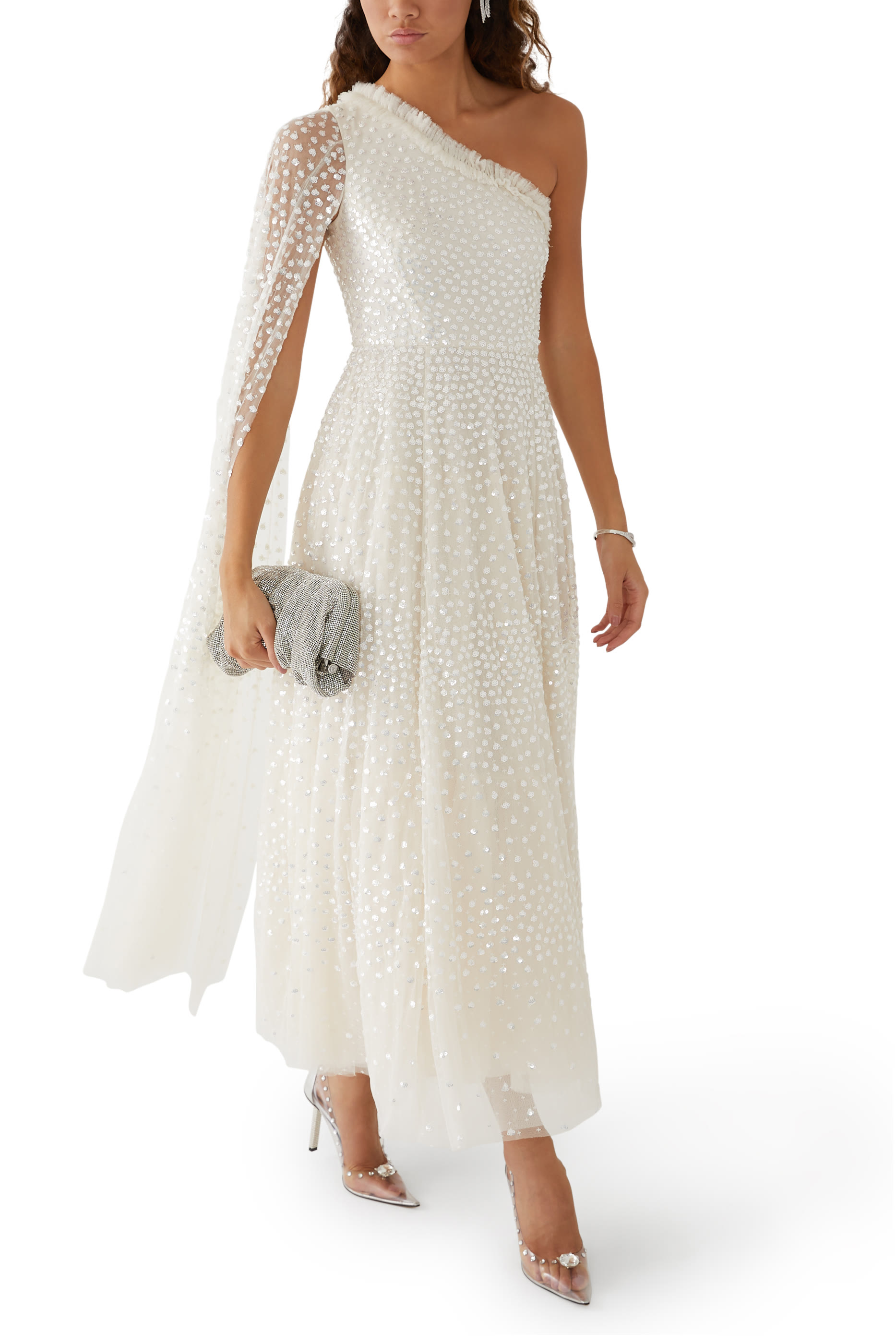 Scatter Dot One-Shoulder Ankle Gown