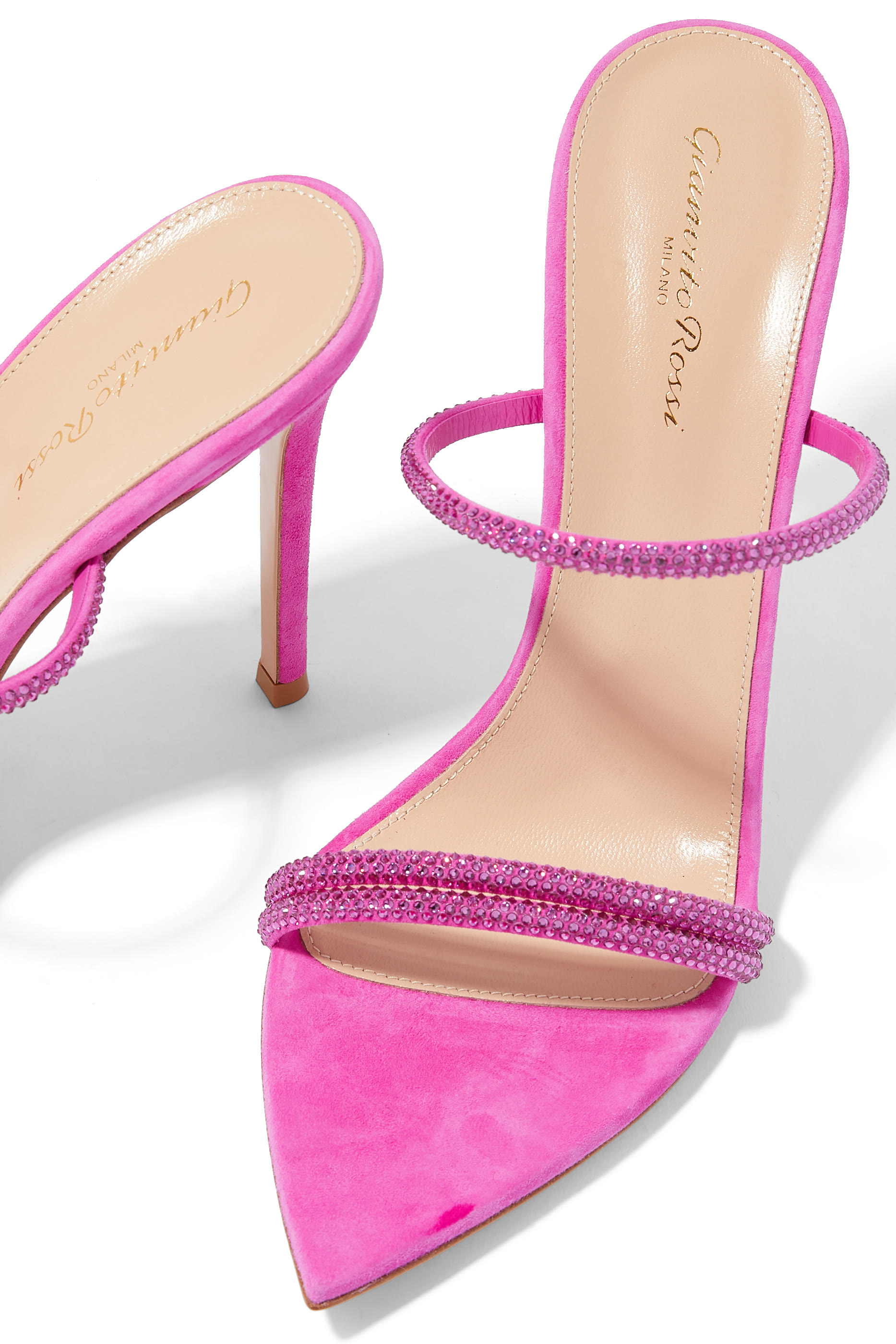 Cannes 105 Double Strap Strass Suede Open Toe Mules