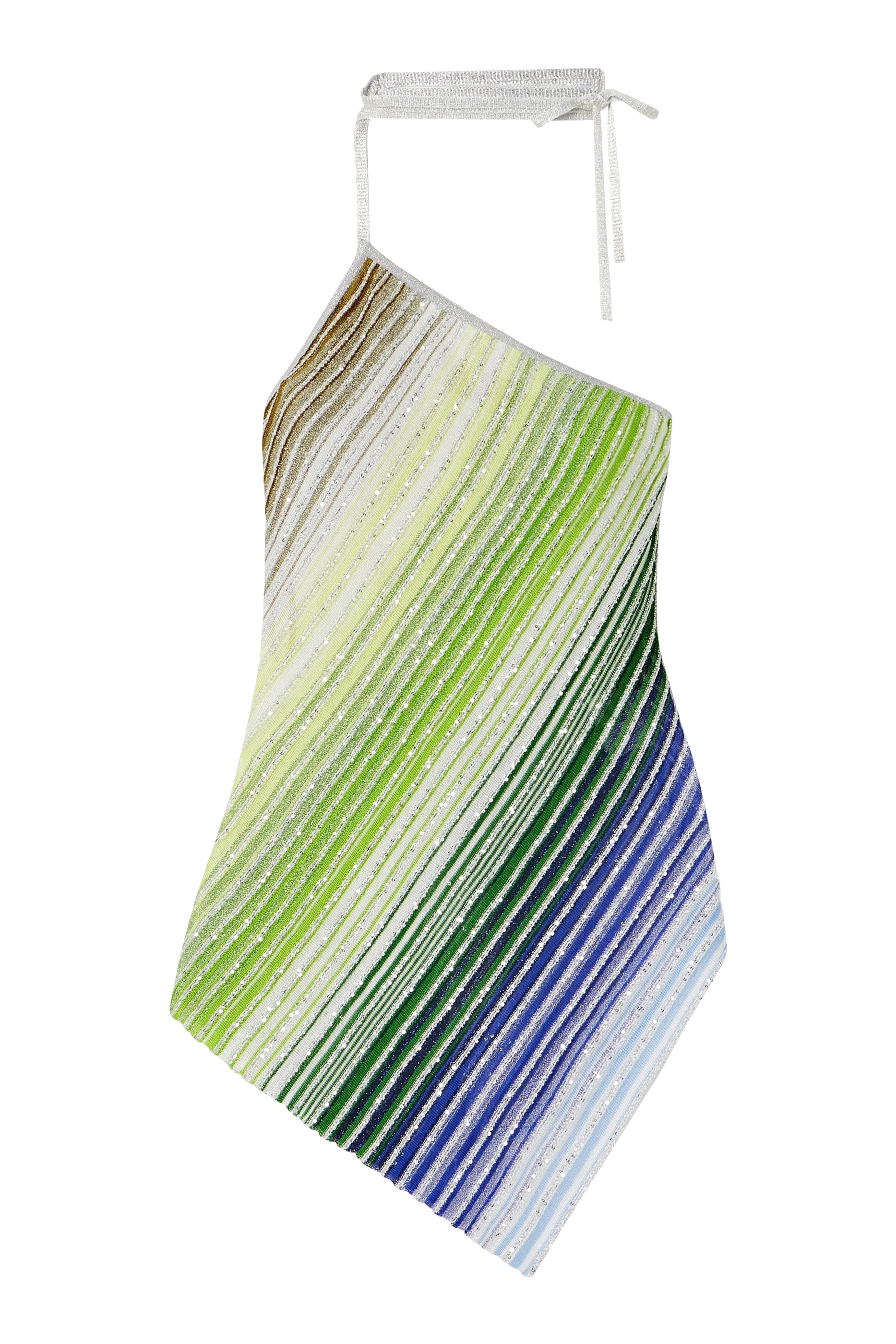 Asymmetrical One-Shoulder Partial Striped Top with Sequins