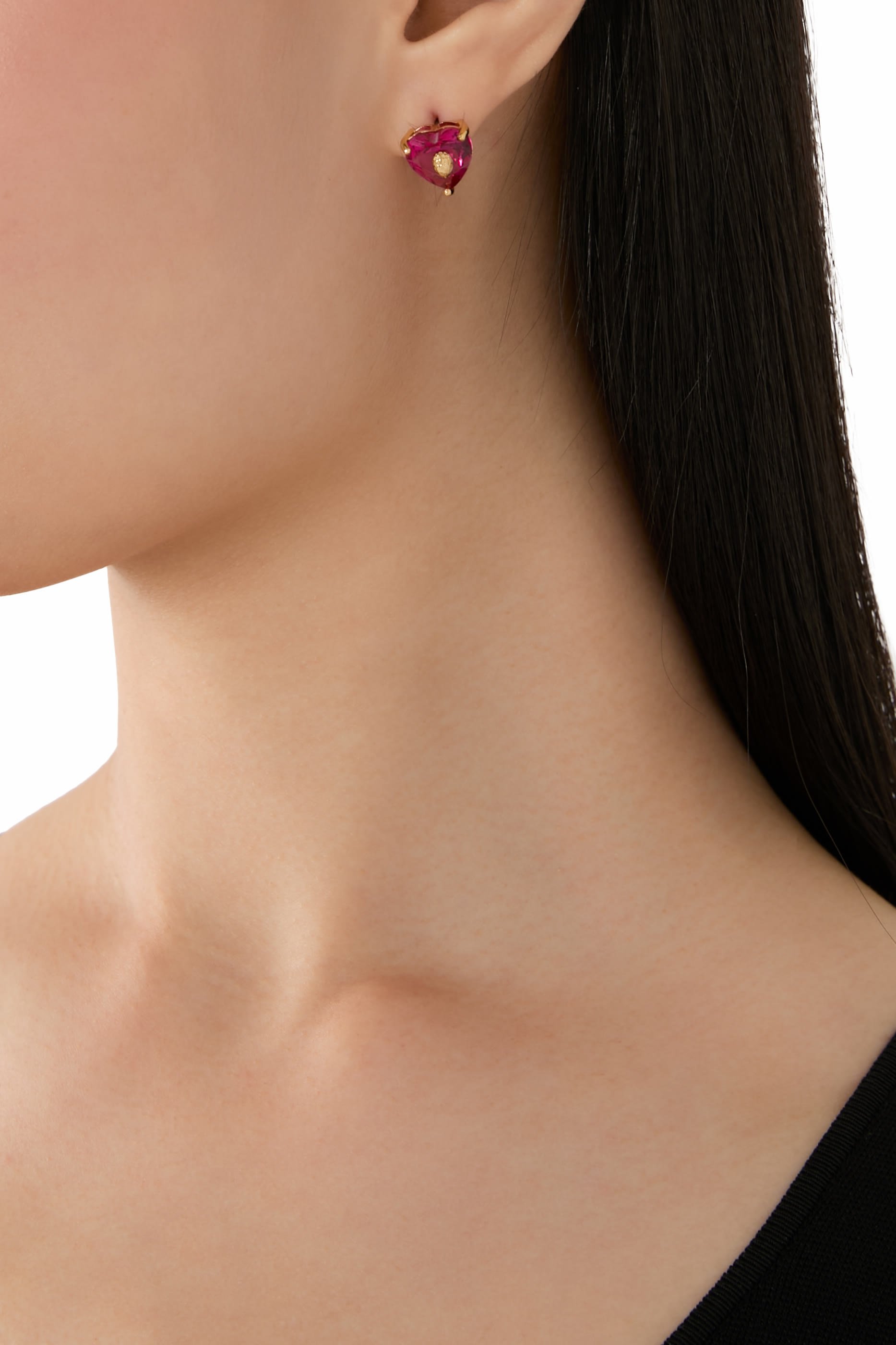 Crystal Heart Stud Earrings, Brass