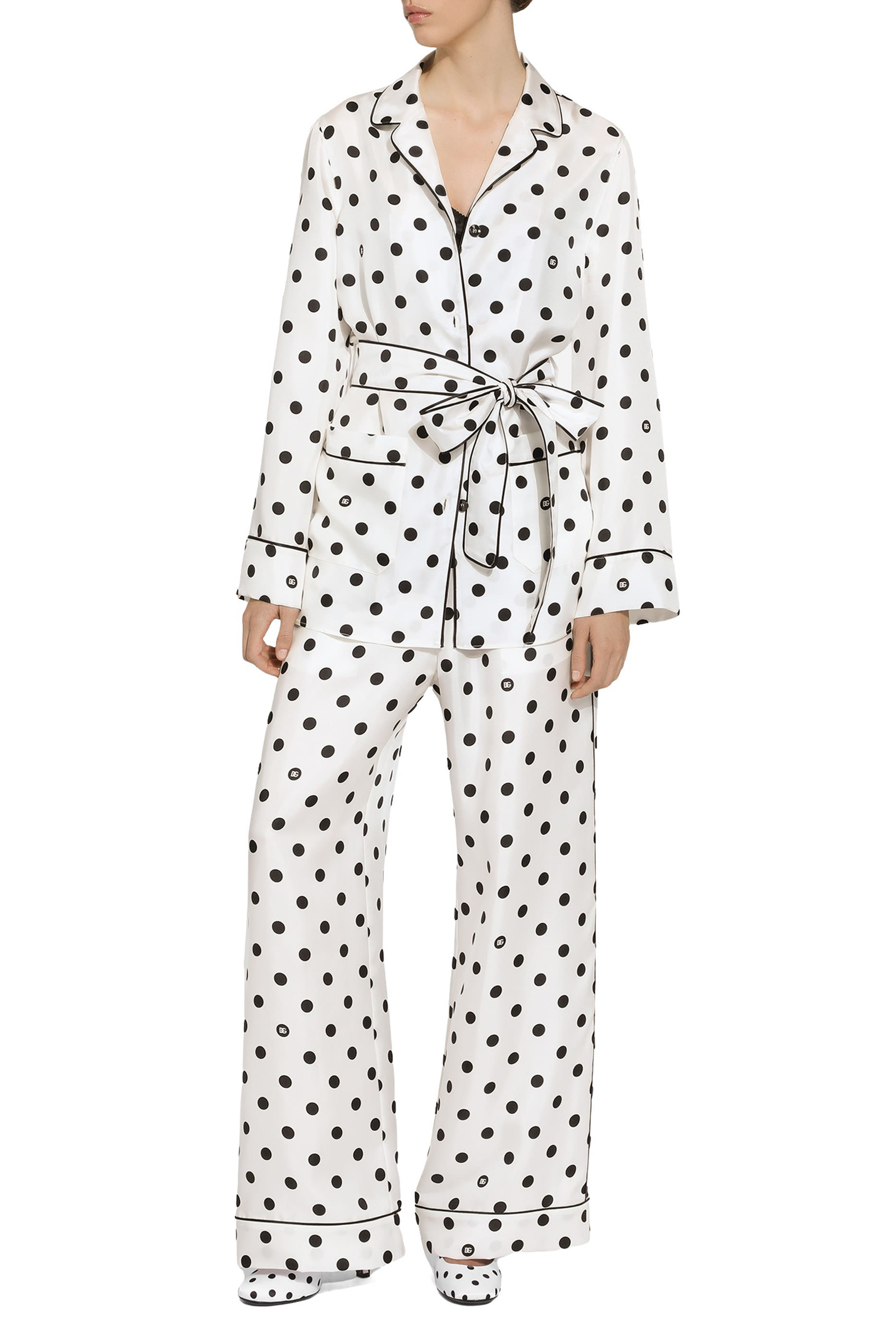 Silk Pajama Pants with Polka-Dot Print