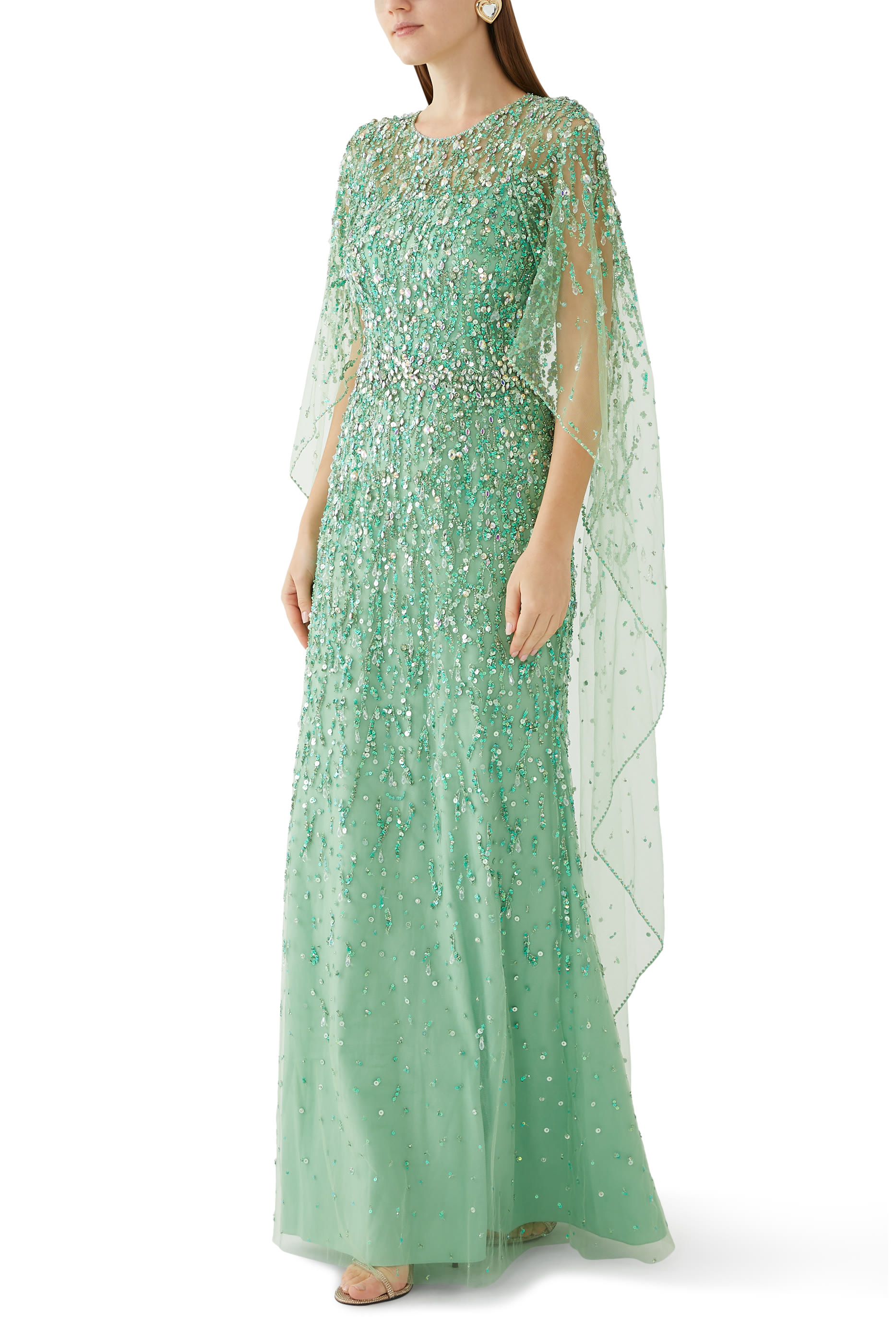 Marano 3/4 Cape Sleeve Embellished Gown