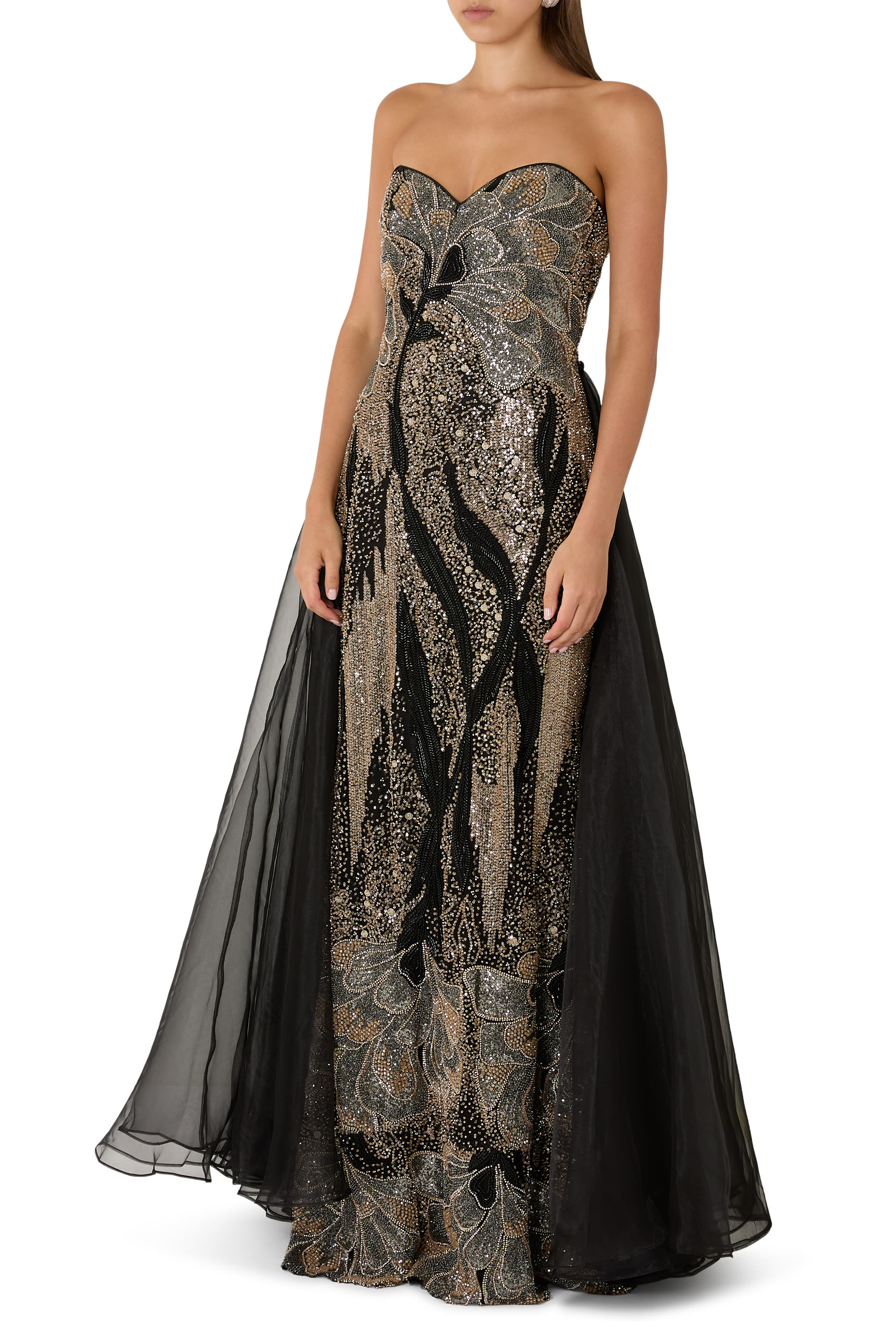 Sequin-Embellished Strapless Gown