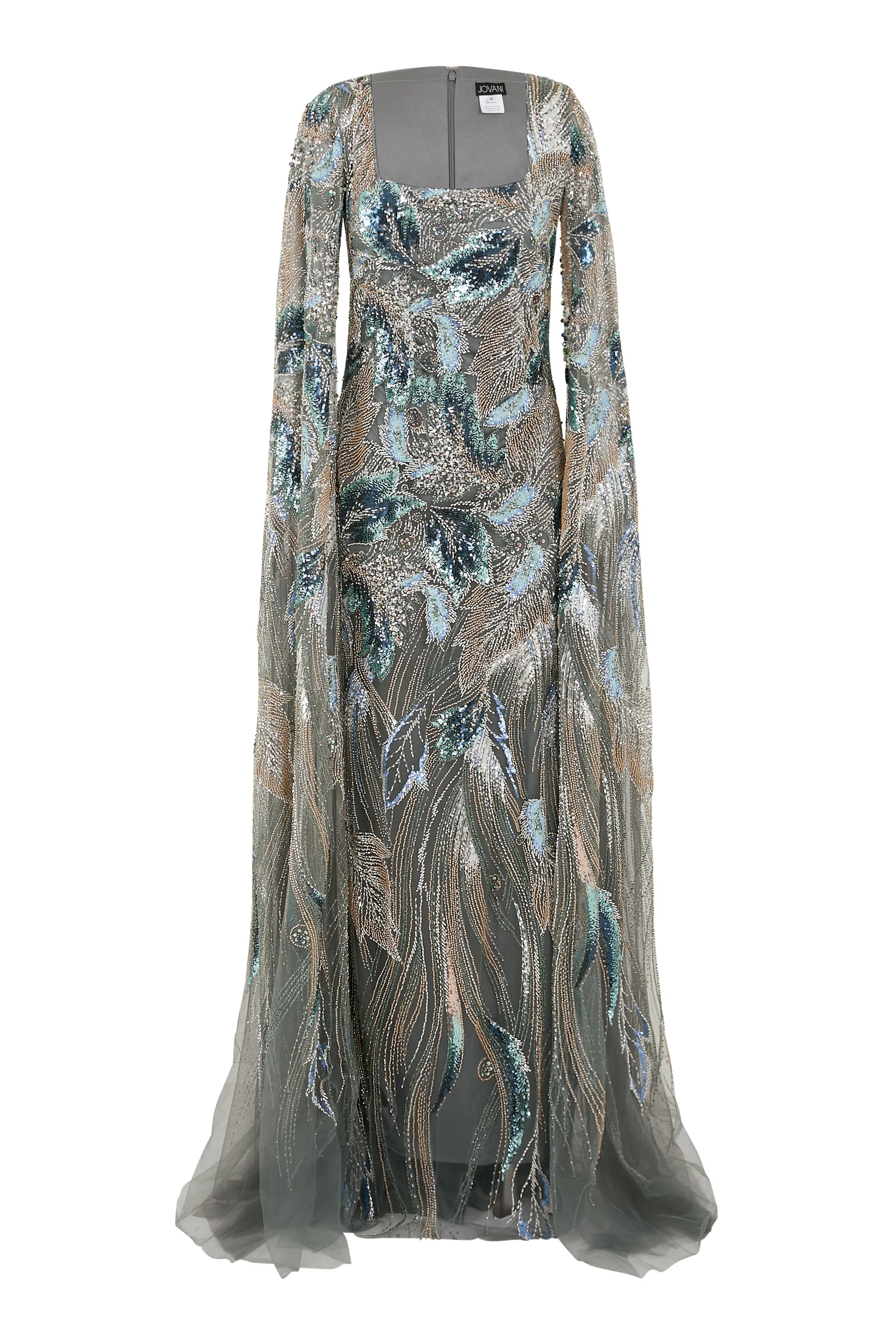 Beaded Cape Sleeves Gown