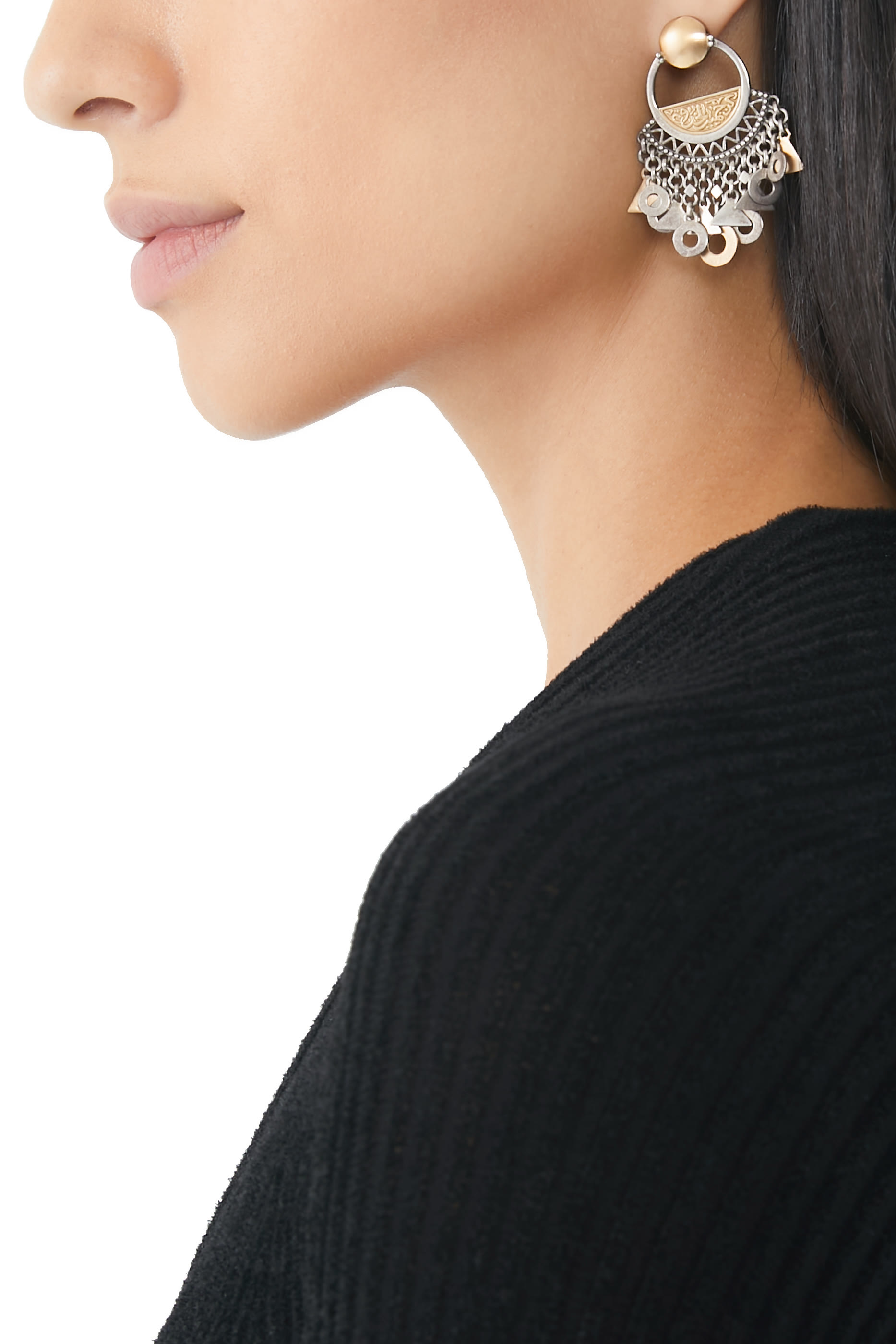 Statement Calligraphy Earrings, 18k Yellow Gold & Sterling Silver