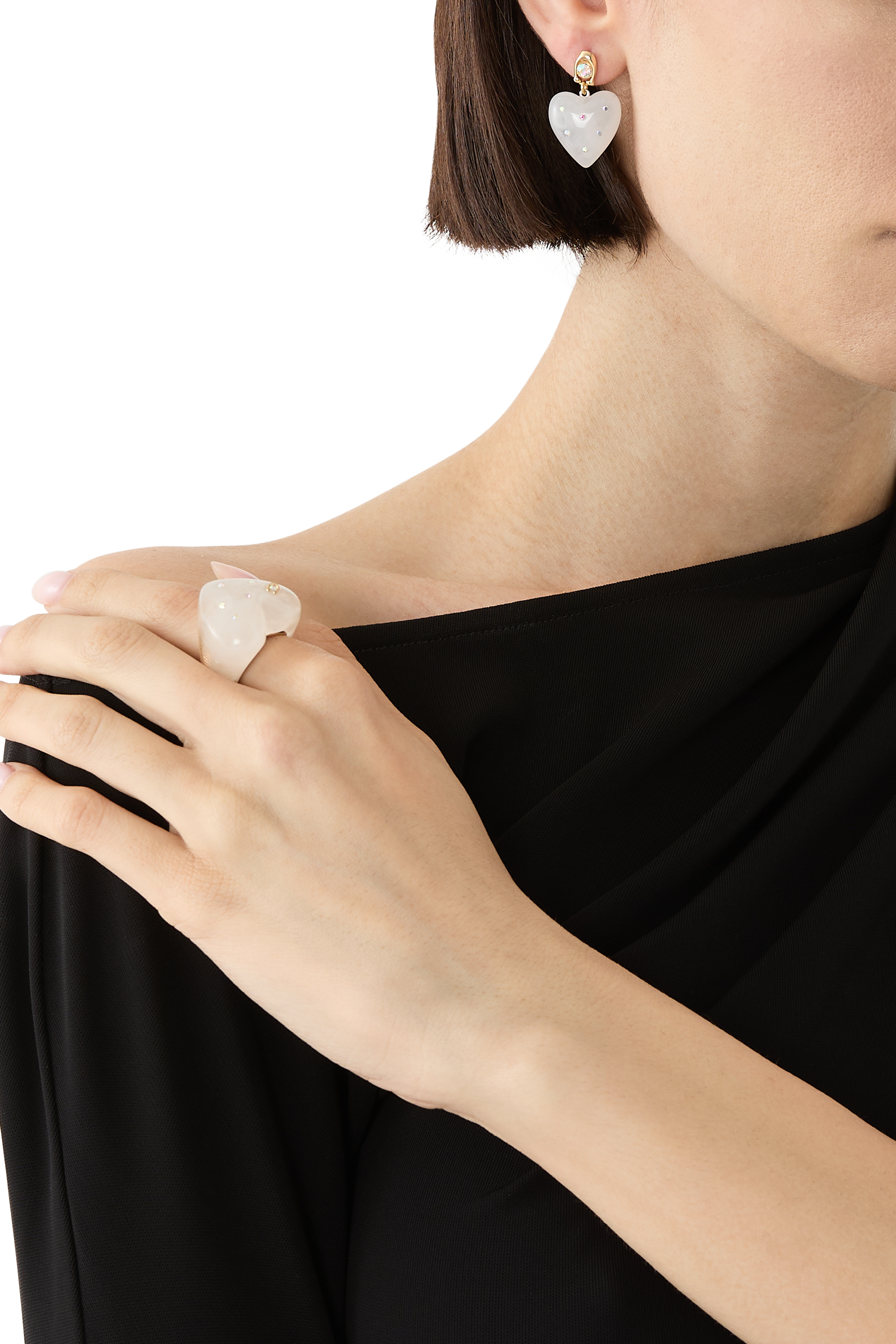 Vintage Charms Signature Heart Cocktail Ring, Brass & Resin, Glass Crystal