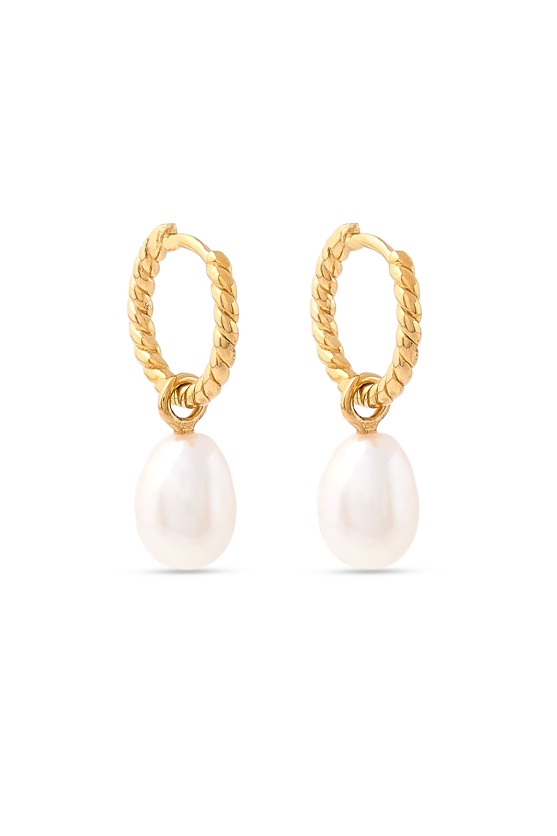 Pearl Twisted Small Drop Hoop Earrings, 18k Gold Plated Vermeil on Sterling Silver & Pearls