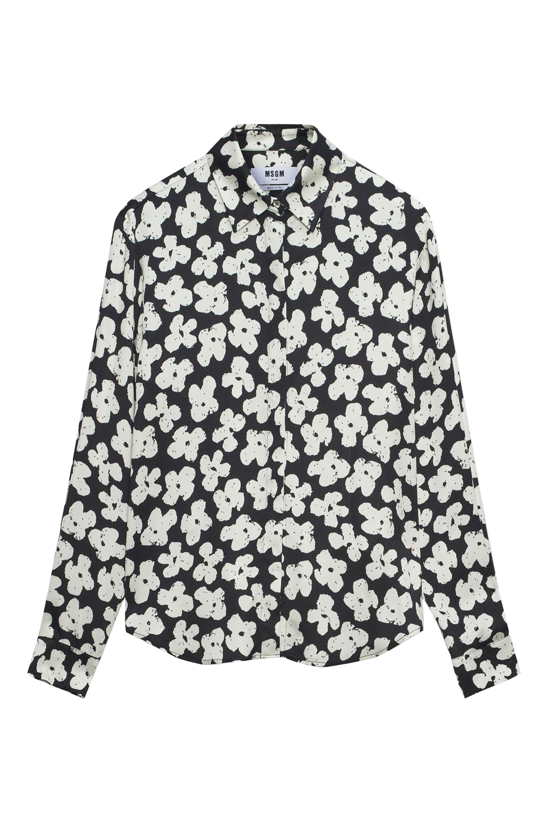 Puffy Floral Print Satin Shirt