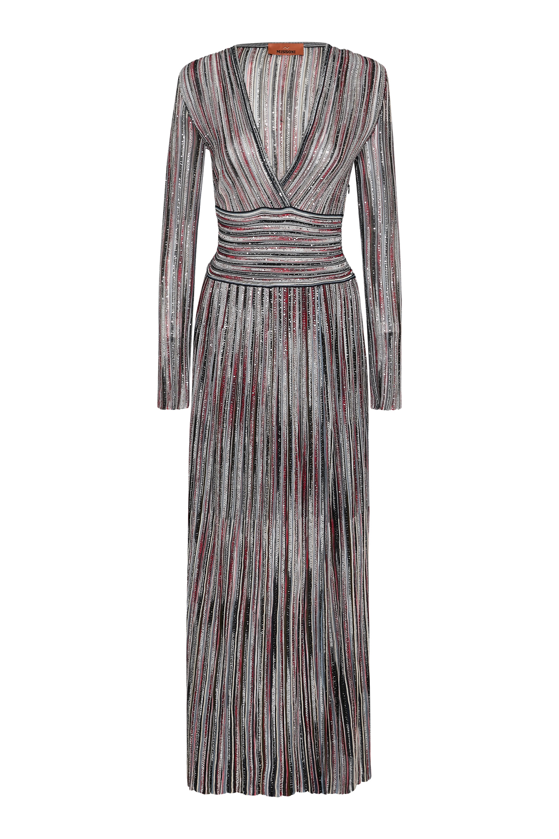 Partialized Knit Lurex Belted Long Dress